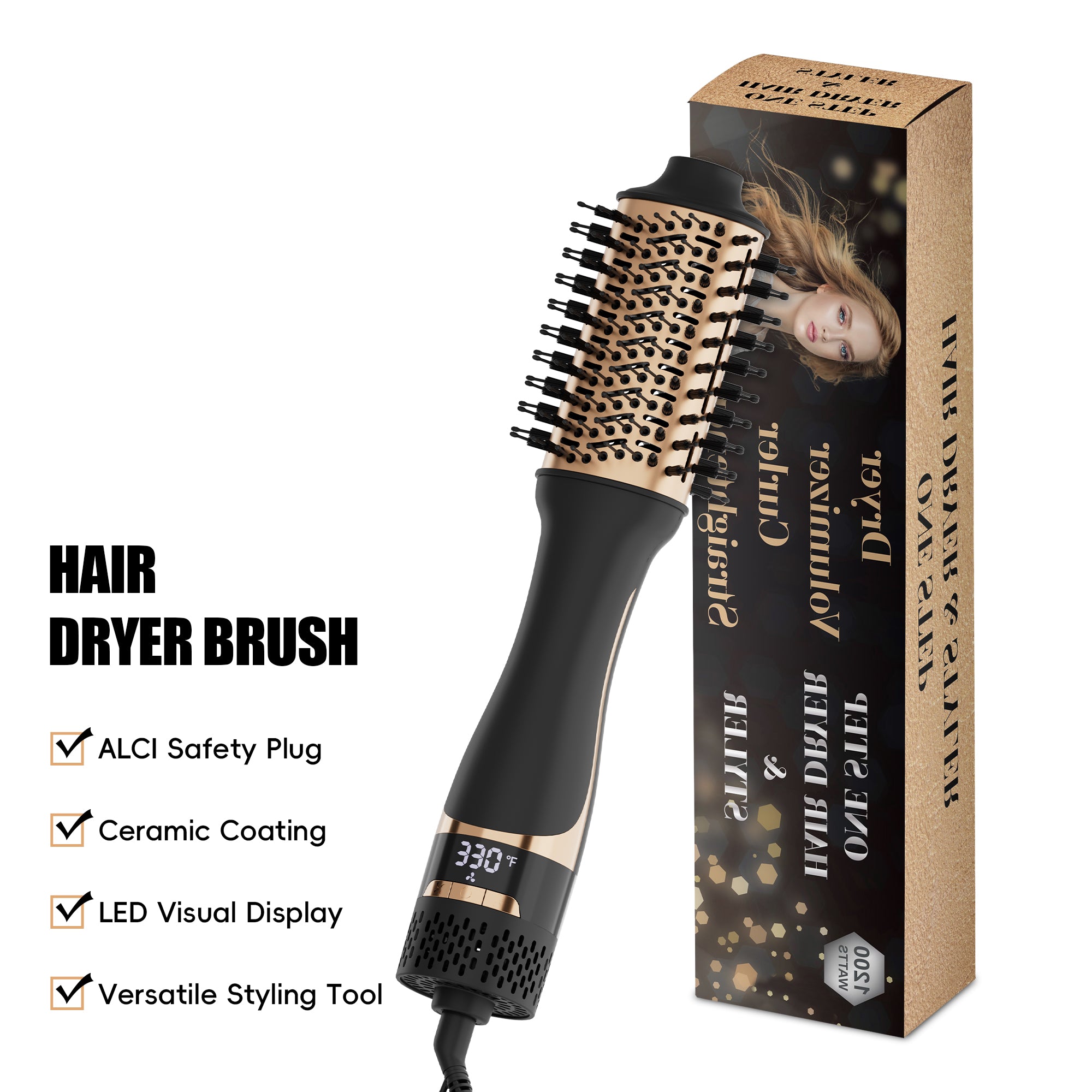 NICEBAY Hair Dryer Brush, Professional Ceramic Blow Dryer Brush with Display Screen, One Step Hot Air Brush for Hair Drying, Styling and Volumizing