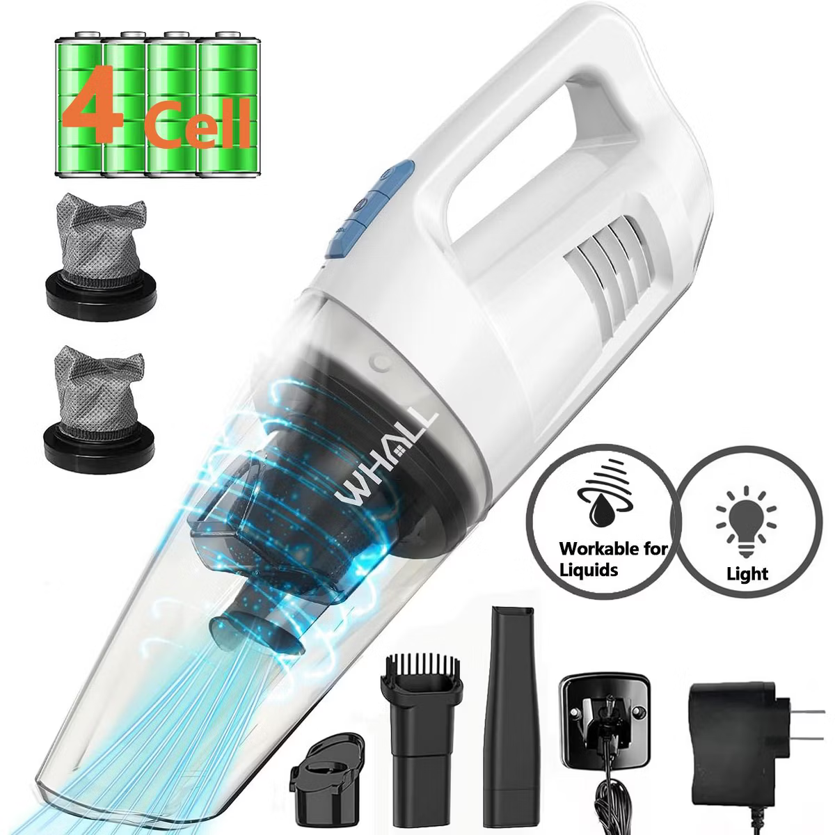 WHALL Handheld Vacuum Cordless, Car Vacuums 8500PA, Wet Dry Hand Vacuums LED Light, Lightweight Mini Hand Held Vacuums Cleaner, Portable Small Vacuum