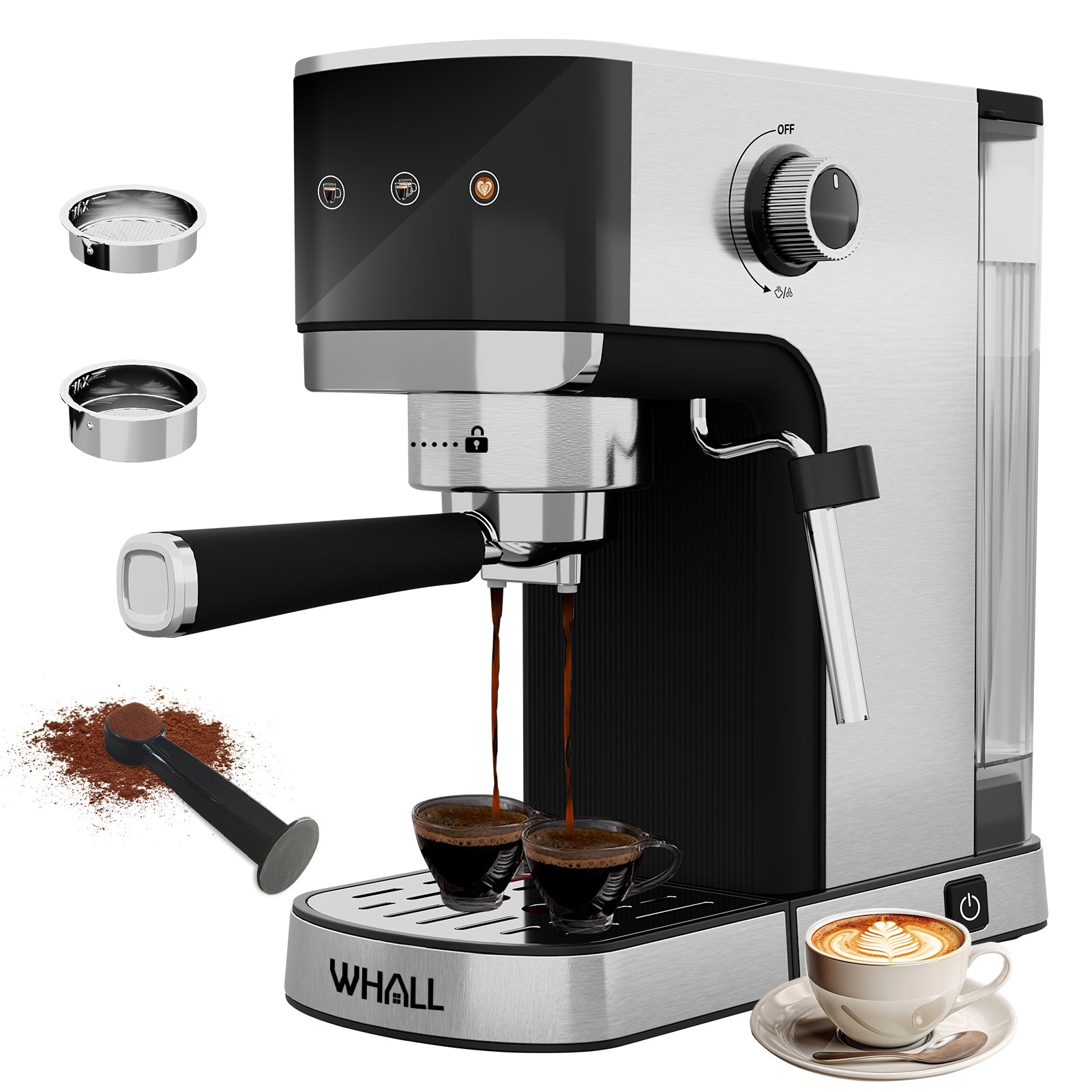 WHALL Touchscreen Espresso Machine 20 Bar,Espresso Coffee Maker with Milk Frother Steam Wand, Stainless Steel Coffee Machine with Removable Water Tank