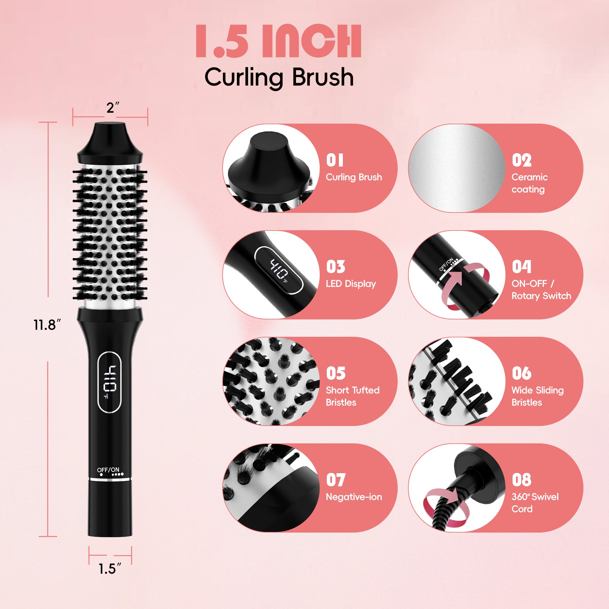 NICEBAY Heated Thermal Brush, Electric Curling Brush & Round Brush Styler with Anti-Scald Nylon Bristles for Smoothing, Volumizing & Curling Hair