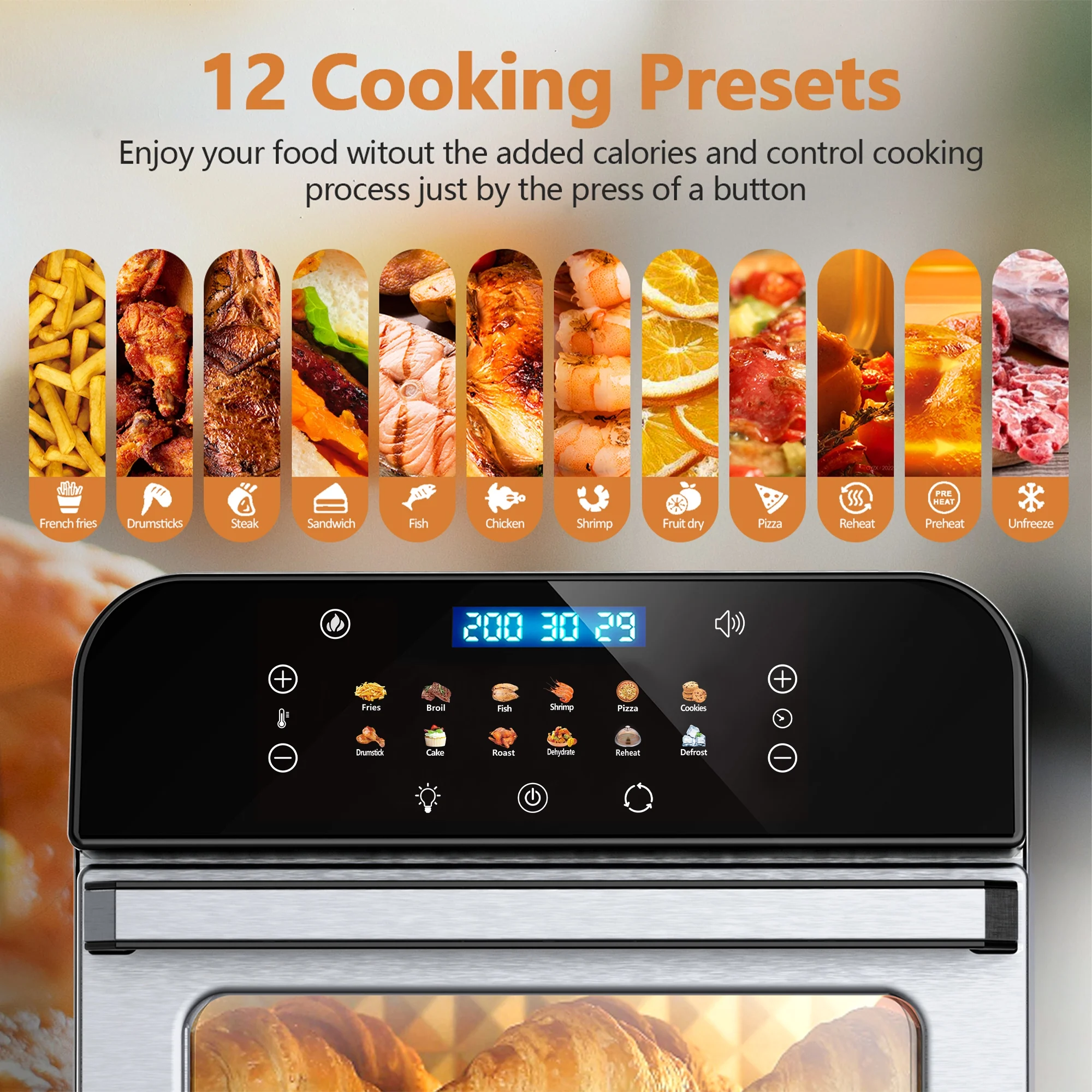WHALL Air Fryer Oven – 12QT Touchscreen Air Fryer with 12 Pre-set Menus, up to 95% Less Oil, and Clearlook Window