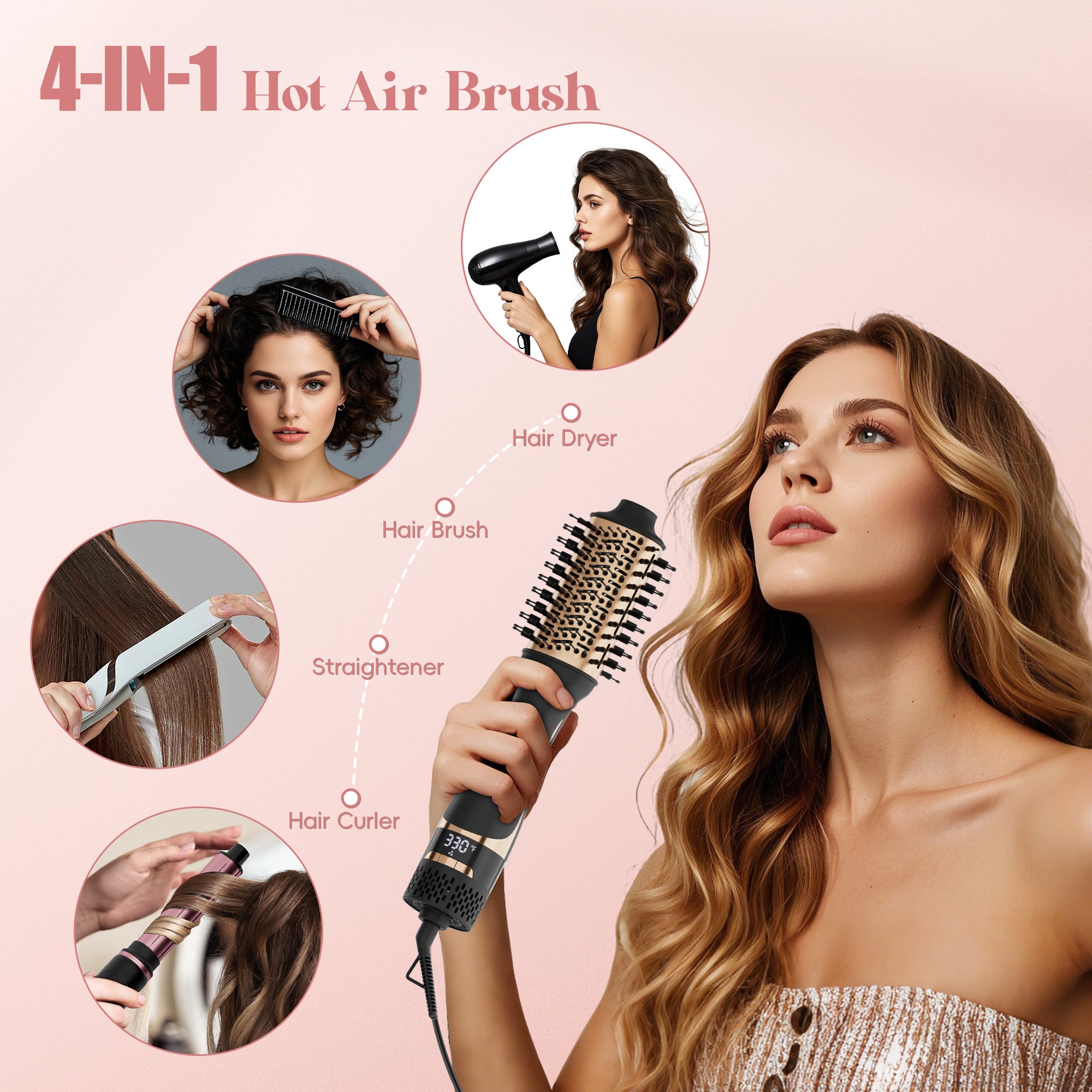 NICEBAY Hair Dryer Brush, Professional Ceramic Blow Dryer Brush with Display Screen, One Step Hot Air Brush for Hair Drying, Styling and Volumizing