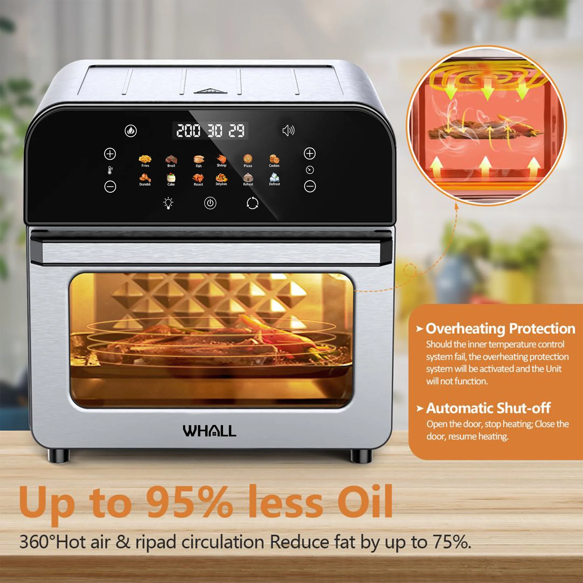 WHALL Air Fryer Oven – 12QT Touchscreen Air Fryer with 12 Pre-set Menus, up to 95% Less Oil, and Clearlook Window