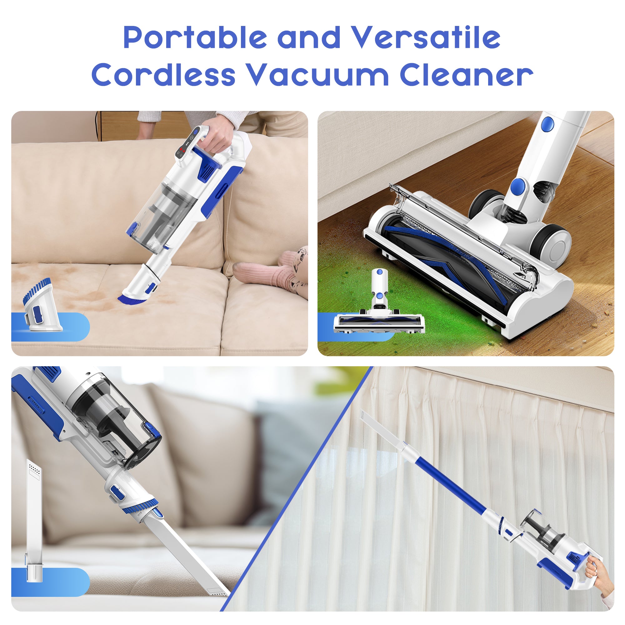 WHALL Cordless Stick Vacuum Cleaner, Powerful Brushless Motor, LED Display, 2500mAh Detachable Battery, for Home, Pet Hair, Hardwood & Carpets