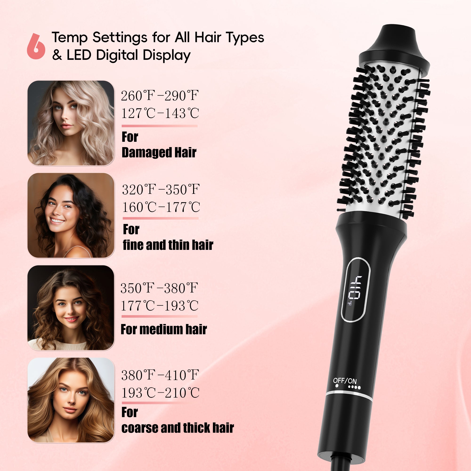 NICEBAY Heated Thermal Brush, Electric Curling Brush & Round Brush Styler with Anti-Scald Nylon Bristles for Smoothing, Volumizing & Curling Hair