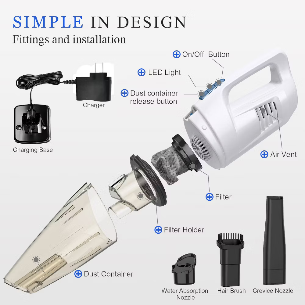 WHALL Handheld Vacuum Cordless, Car Vacuums 8500PA, Wet Dry Hand Vacuums LED Light, Lightweight Mini Hand Held Vacuums Cleaner, Portable Small Vacuum