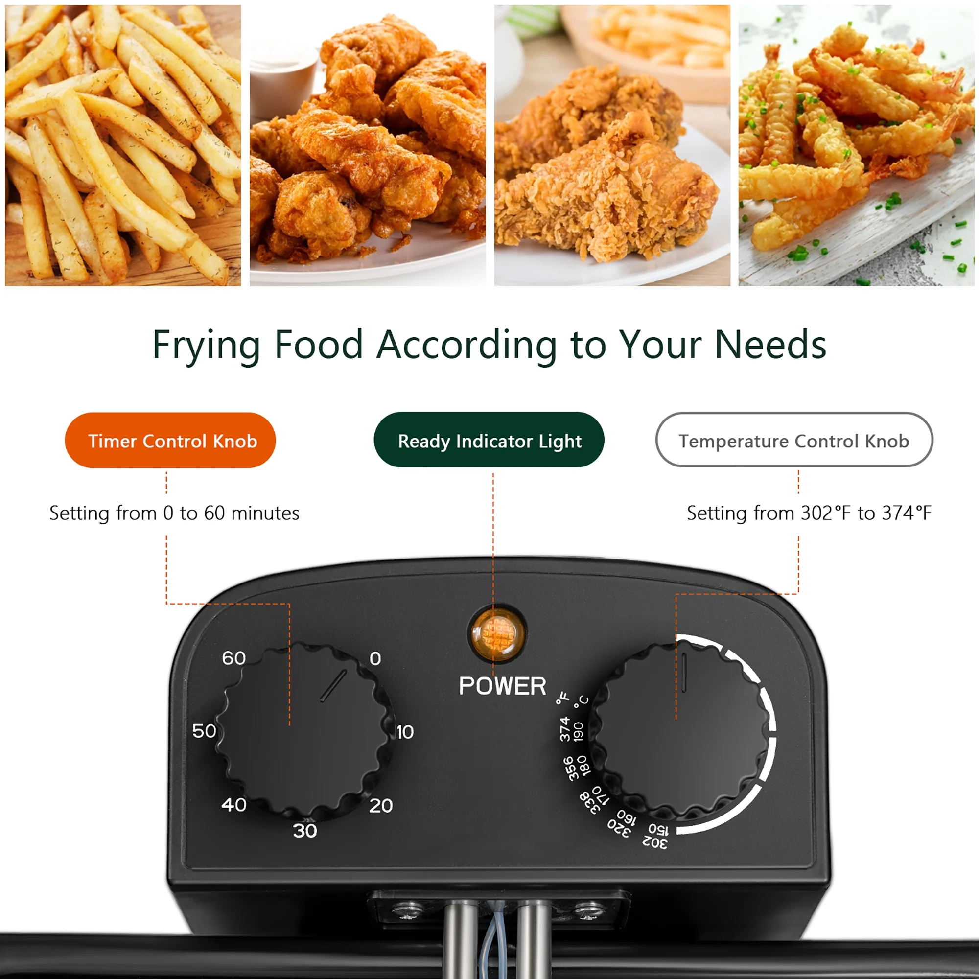 WHALL 5.3QT Electric Deep Fryer, 1700W Stainless Steel Fryer with Triple Baskets, Adjustable Temperature Control, Perfect for Family Meals and Parties