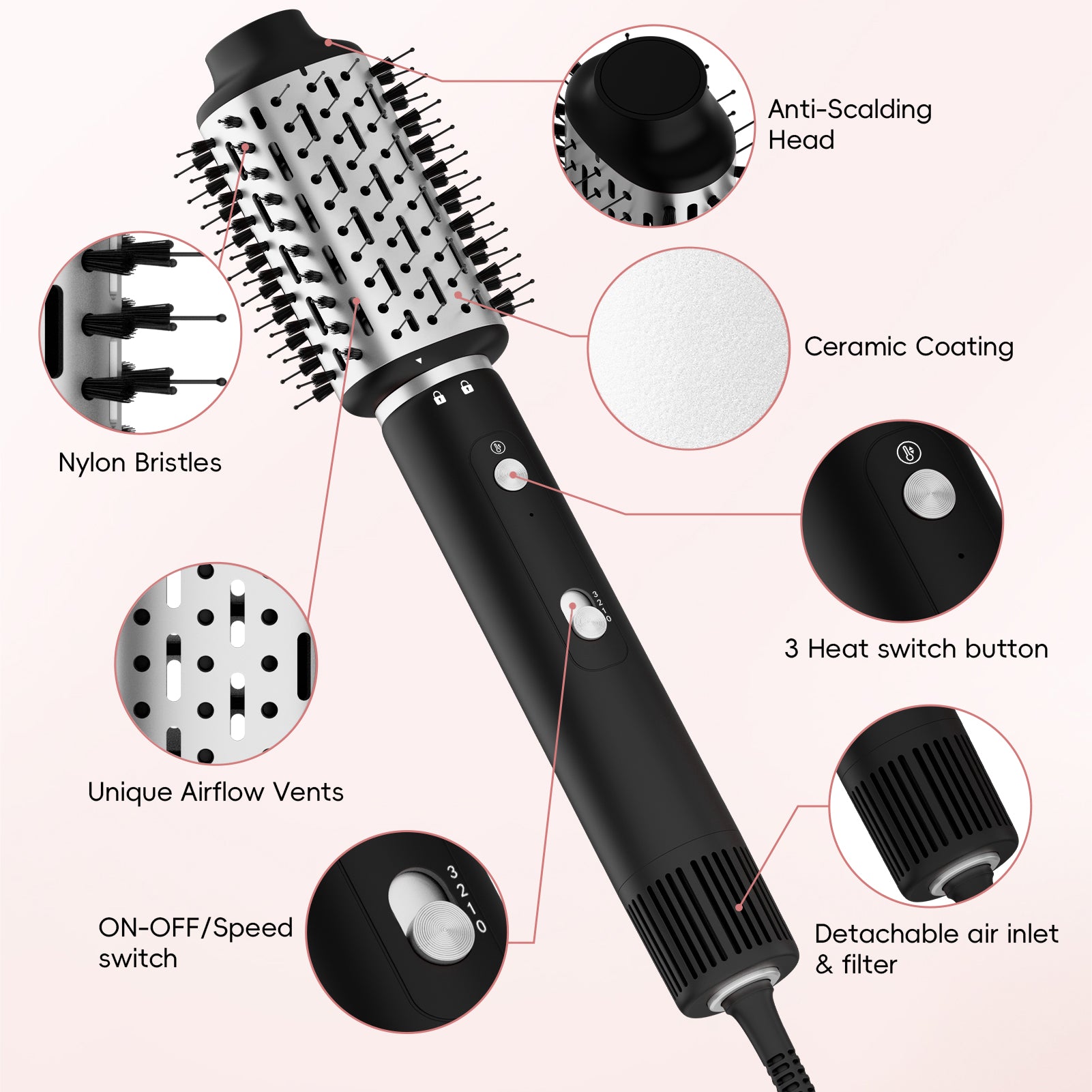 NICEBAY Hair Dryer Brush & Blow Dryer, 110000RPM High-Speed Hot Air Brush Styler for Fast Drying, Curling, Volumizing, Straightening & Styling