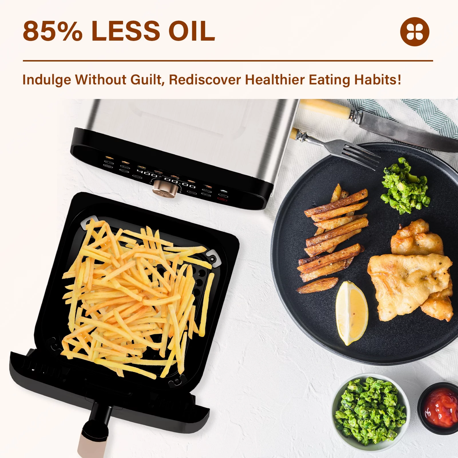 WHALL 6.2QT Air Fryer Oven, 12-in-1 Stainless Steel Air Fryer with LED Touchscreen, 1600W Power, 85% Less Fat, Oil-Free Cooking, New