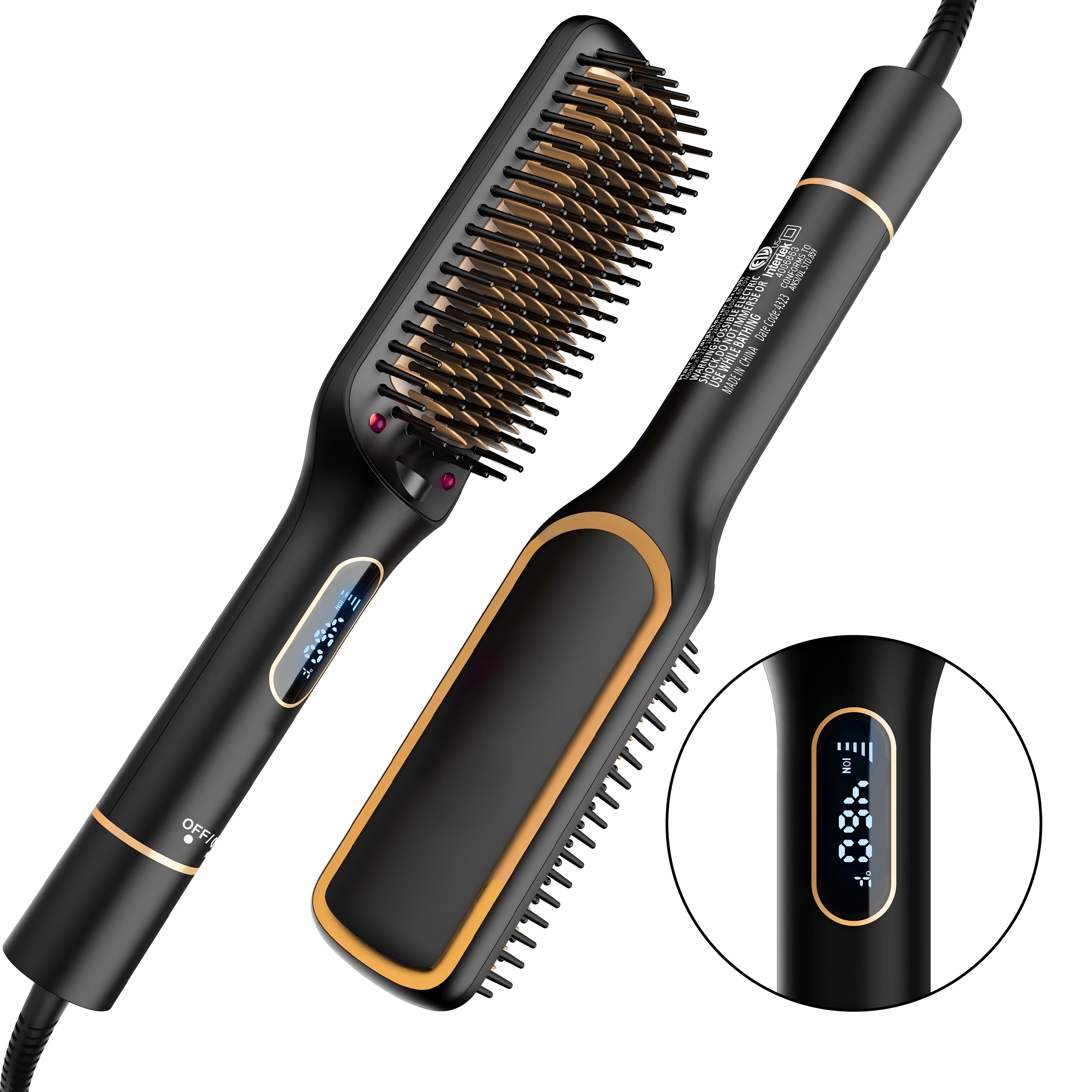 Nicebay Straightener Brush, Rotatable Temperature Adjustment Hair Straightening Brush, Auto-Off & Led Display Hair Straightener Comb for Women