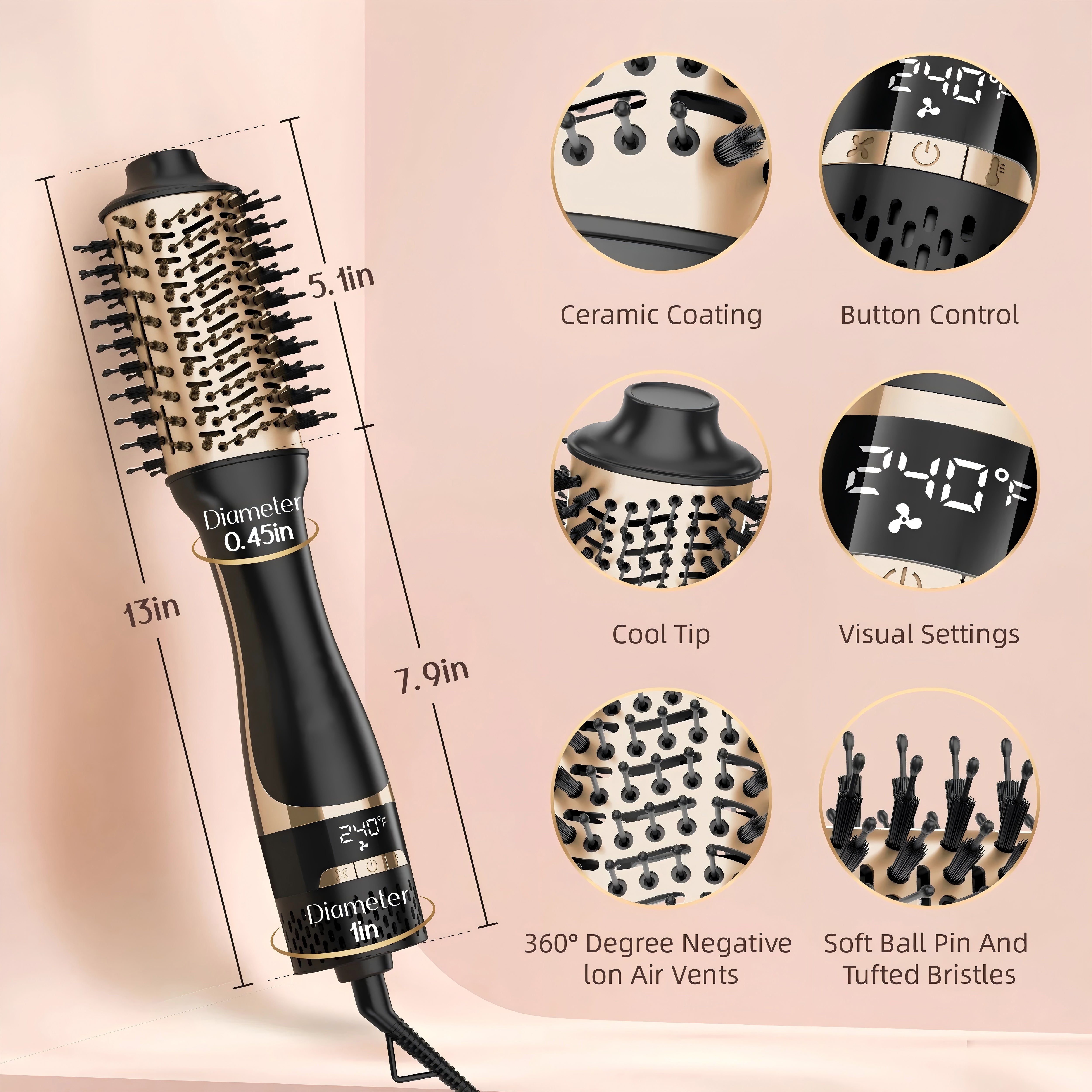 Nicebay Hot Air Brush – One-Step Blowout with Oval Ceramic Barrel, Negative Ion & Display Screen