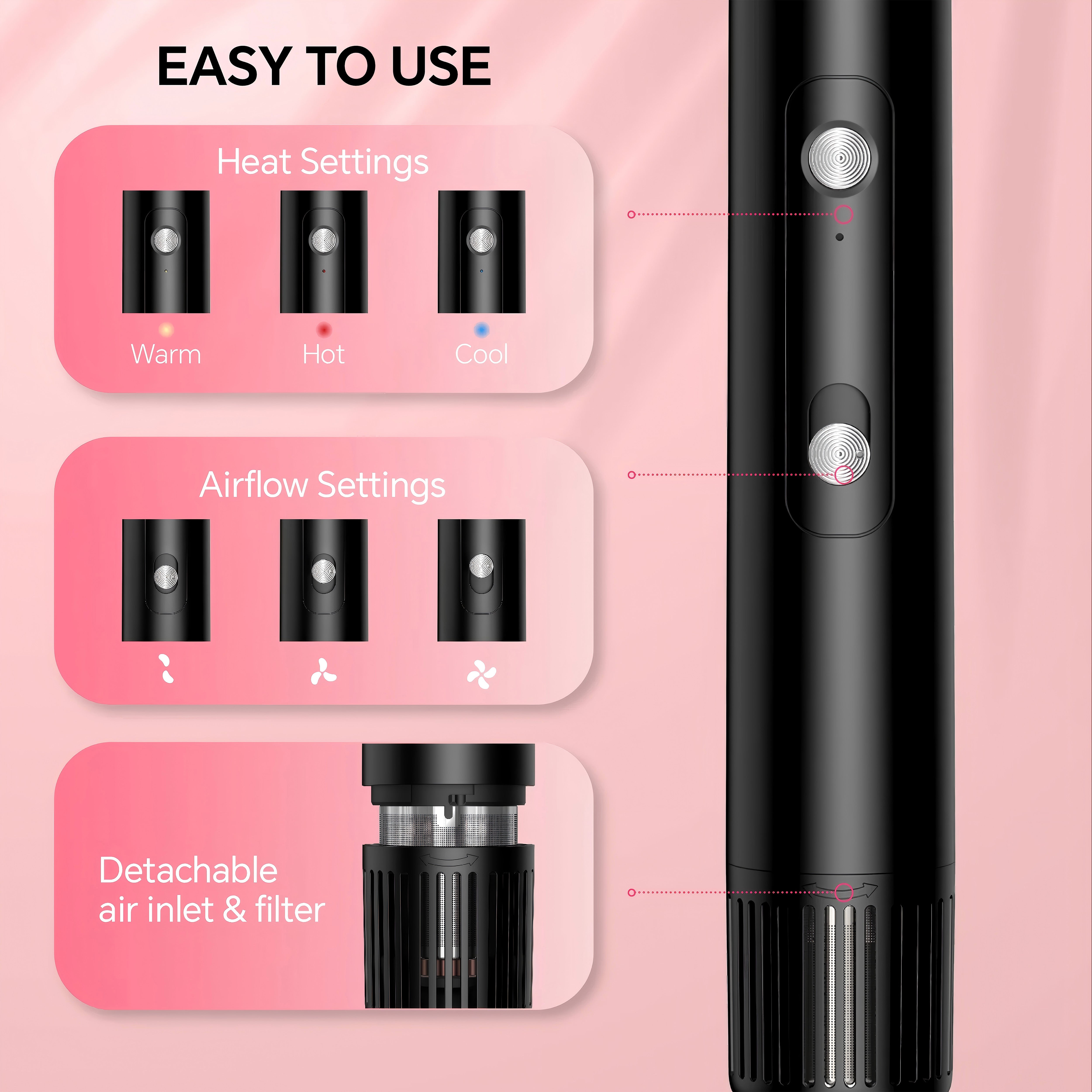 Nicebay Hair Dryer Brush, Blow Dryer with 110000RPM Brushless Motor, Rotating Hot Air Brush with Diffuser Drying, Curling, Volumizing, Straightening