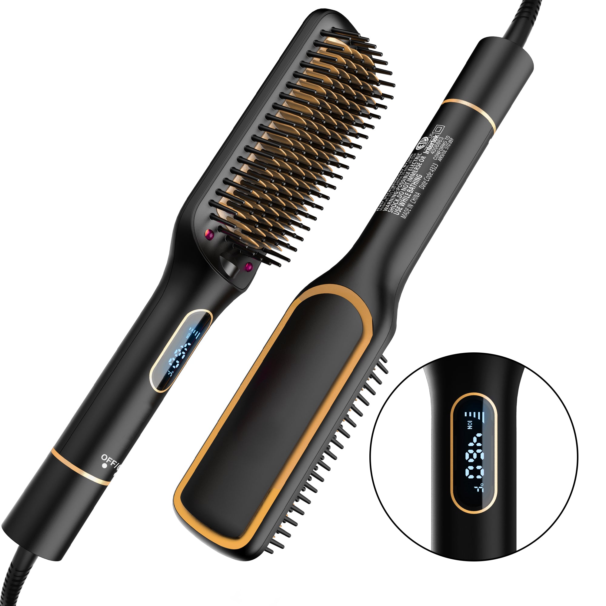 Nicebay Hair Straightener Brush, Hair Straightening Iron Brush, Auto-Off LED Display Hair Straightener Comb for Women, Ceramic Heater Surface Material