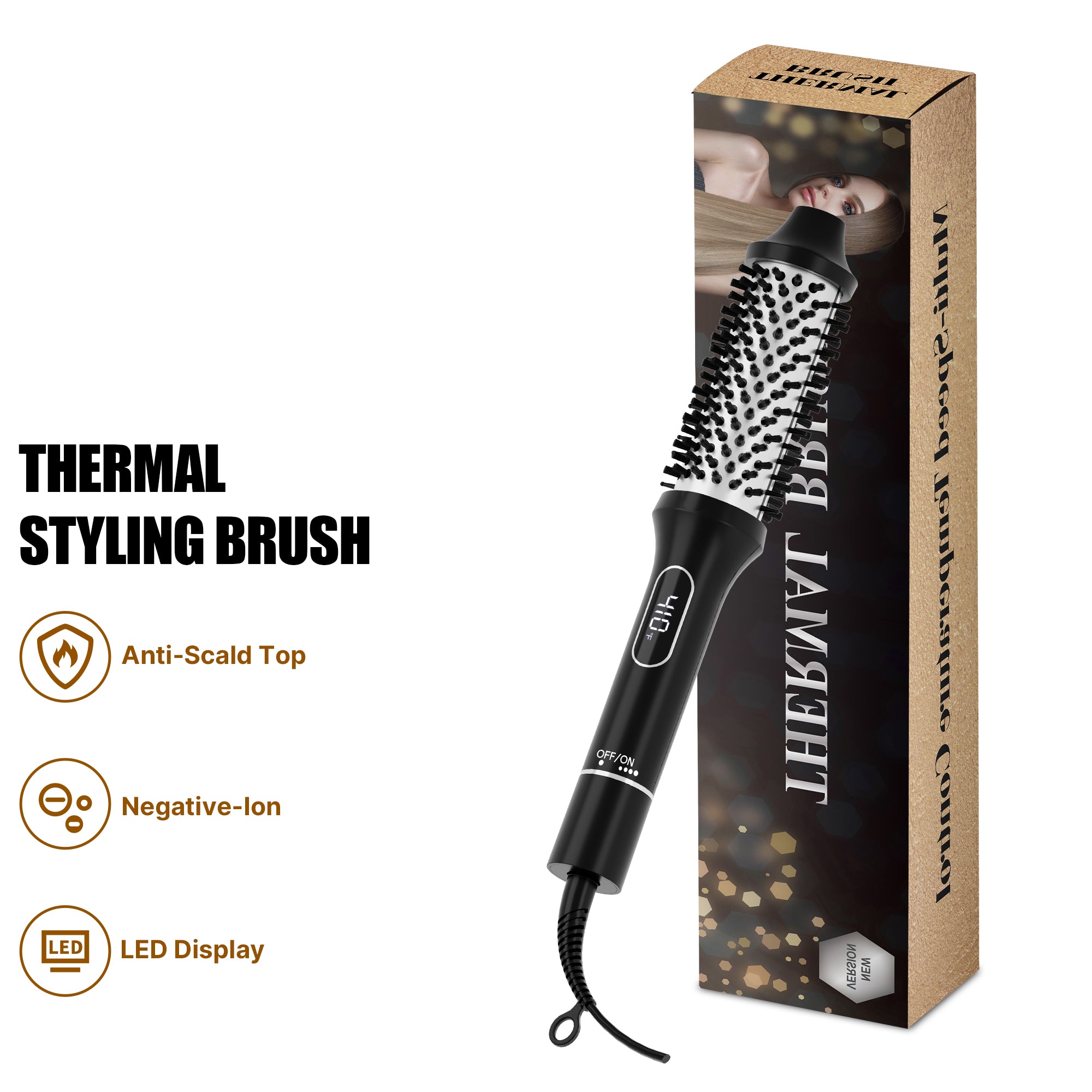 NICEBAY Heated Thermal Brush, Electric Curling Brush & Round Brush Styler with Anti-Scald Nylon Bristles for Smoothing, Volumizing & Curling Hair