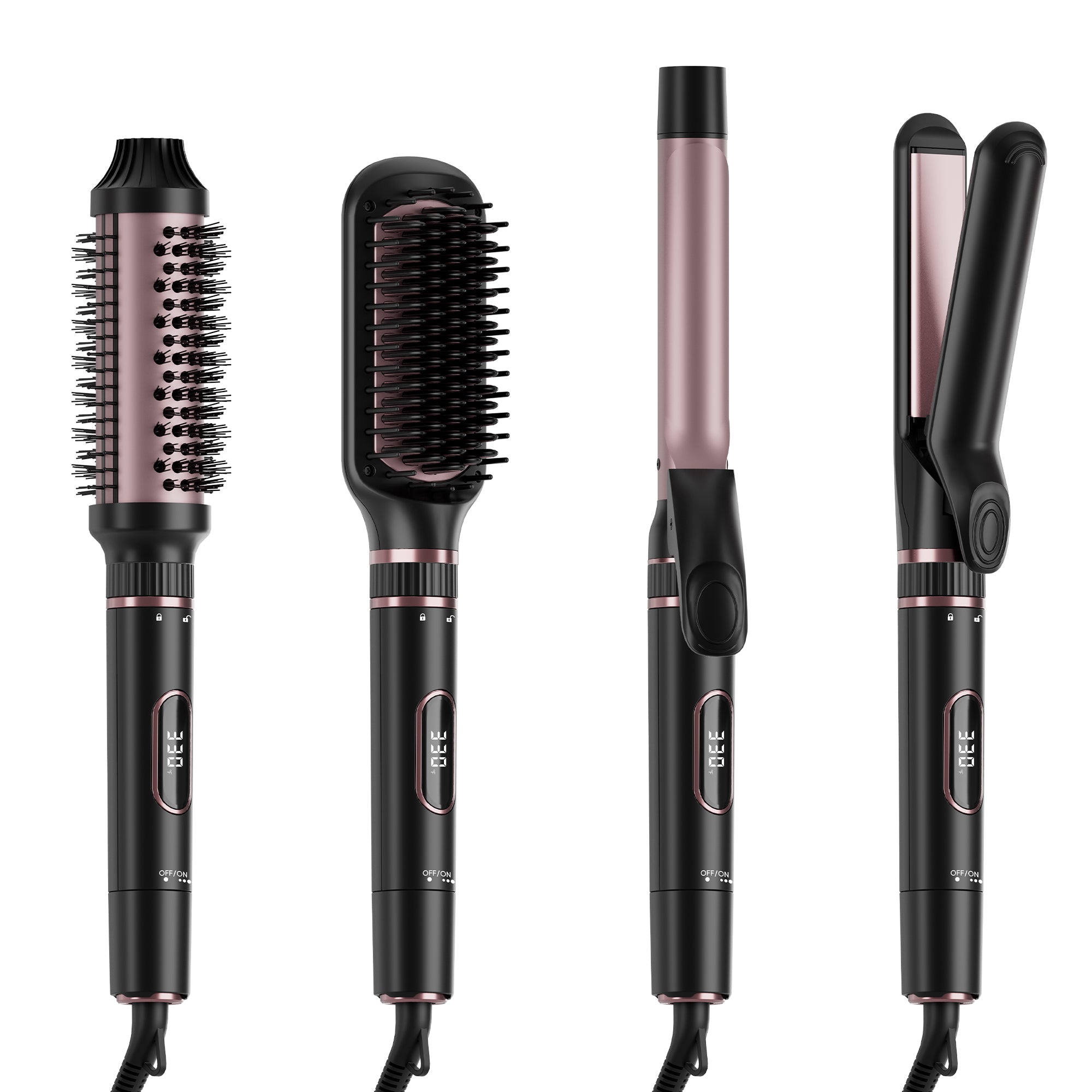 Nicebay 4-in-1 Hair Styler - Straightening Brush, Thermal Brush, Flat Iron & Curling Wand | 5 Heat Settings | Fast Heating