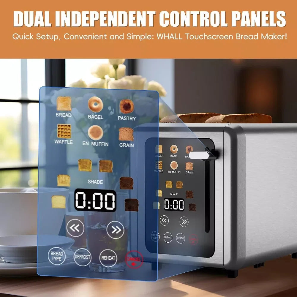 WHALL Toaster 2 Slice, Touch Screen Toasters, Smart Bread Toaster, Stainless Steel Small Toaster, Wide Slots Toaster With Bagel, Home and Kitchen