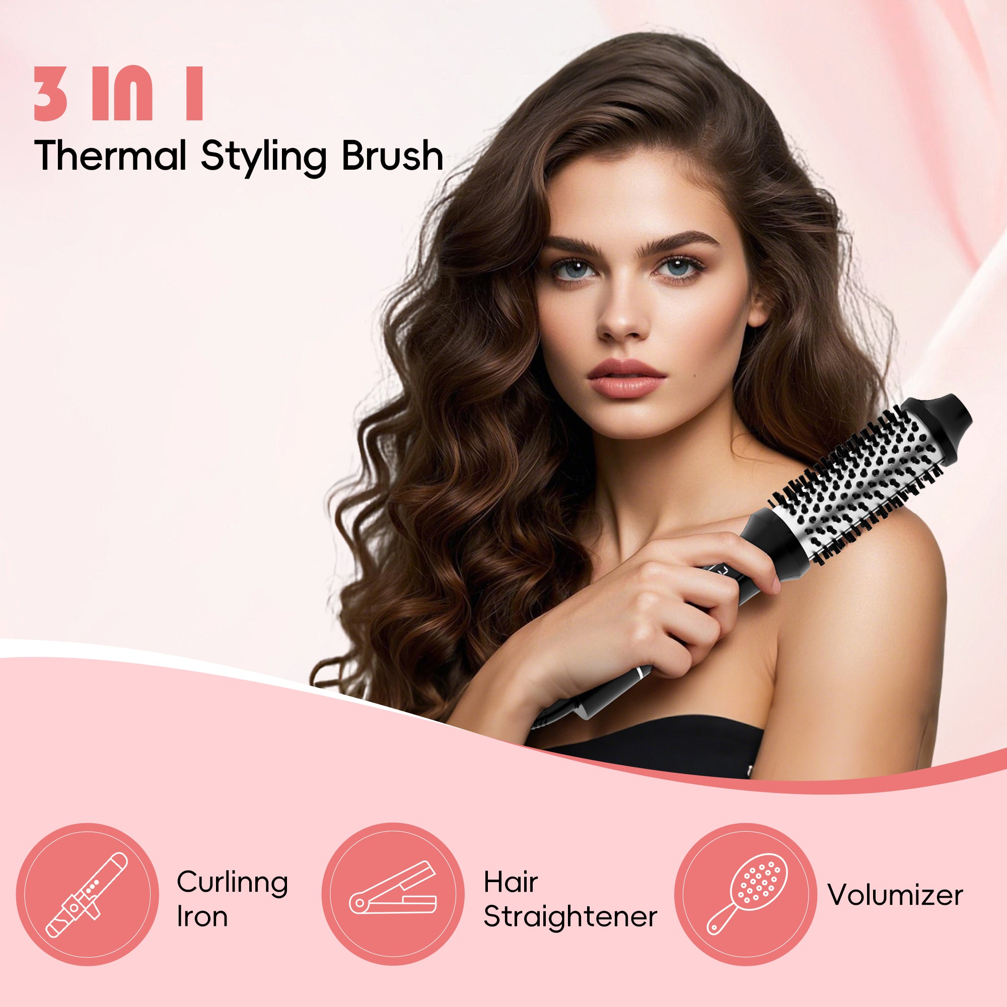 NICEBAY Heated Thermal Brush, Electric Curling Brush & Round Brush Styler with Anti-Scald Nylon Bristles for Smoothing, Volumizing & Curling Hair