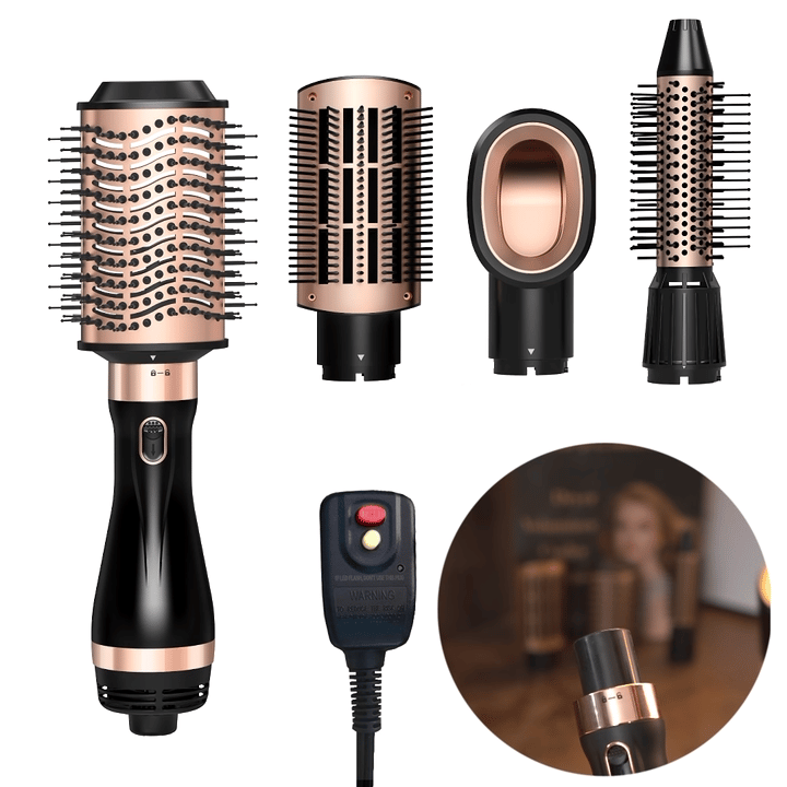 Nicebay 4-in-1 Hot Air Brush – Straighten, Dry & Curl with Oval Brush, Multi-Temp Settings & Detachable Design