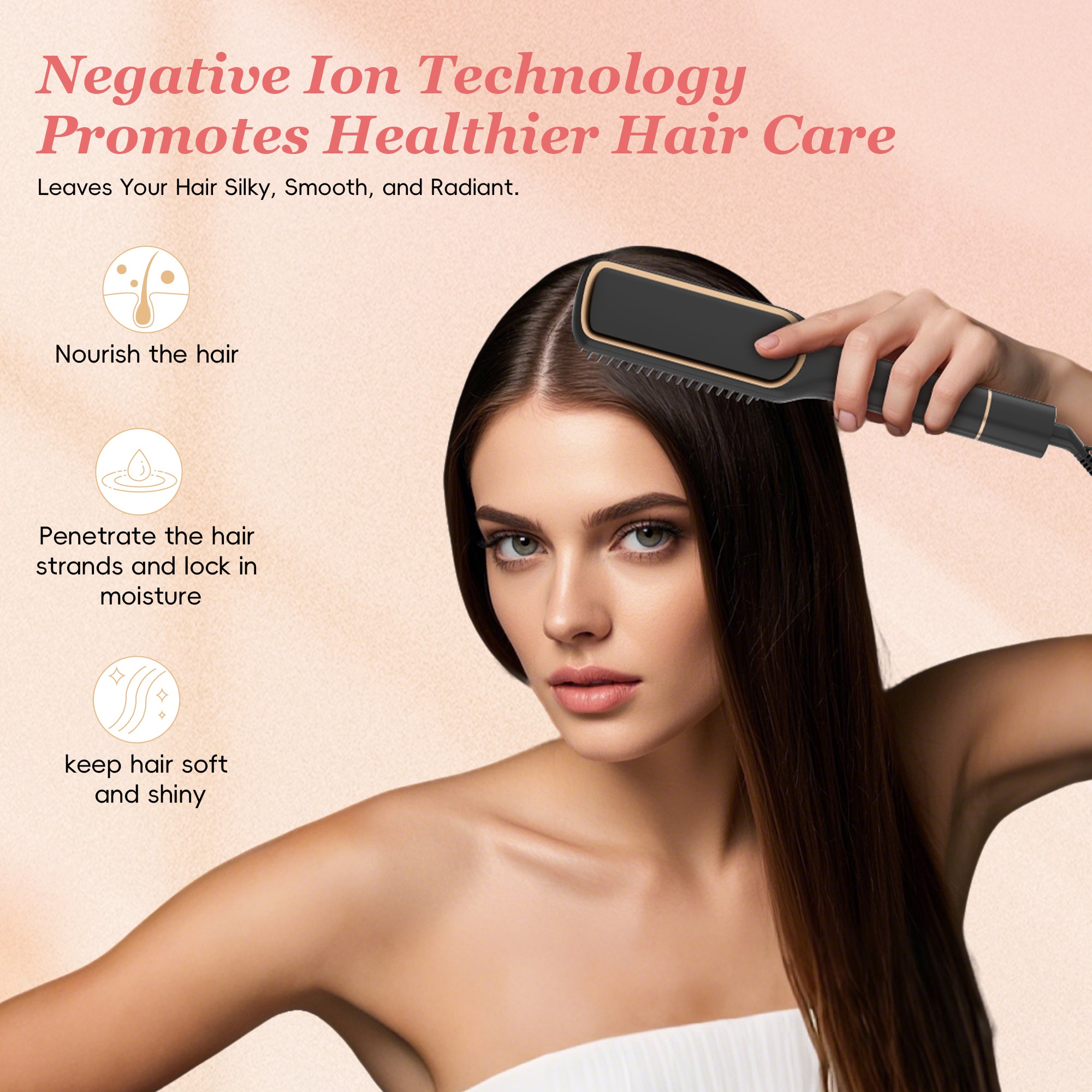 NICEBAY Hair Straightening Brush, LED Display Hair Straightener Brush, Auto-Off Straightener Comb for Women, 6 Temp sets