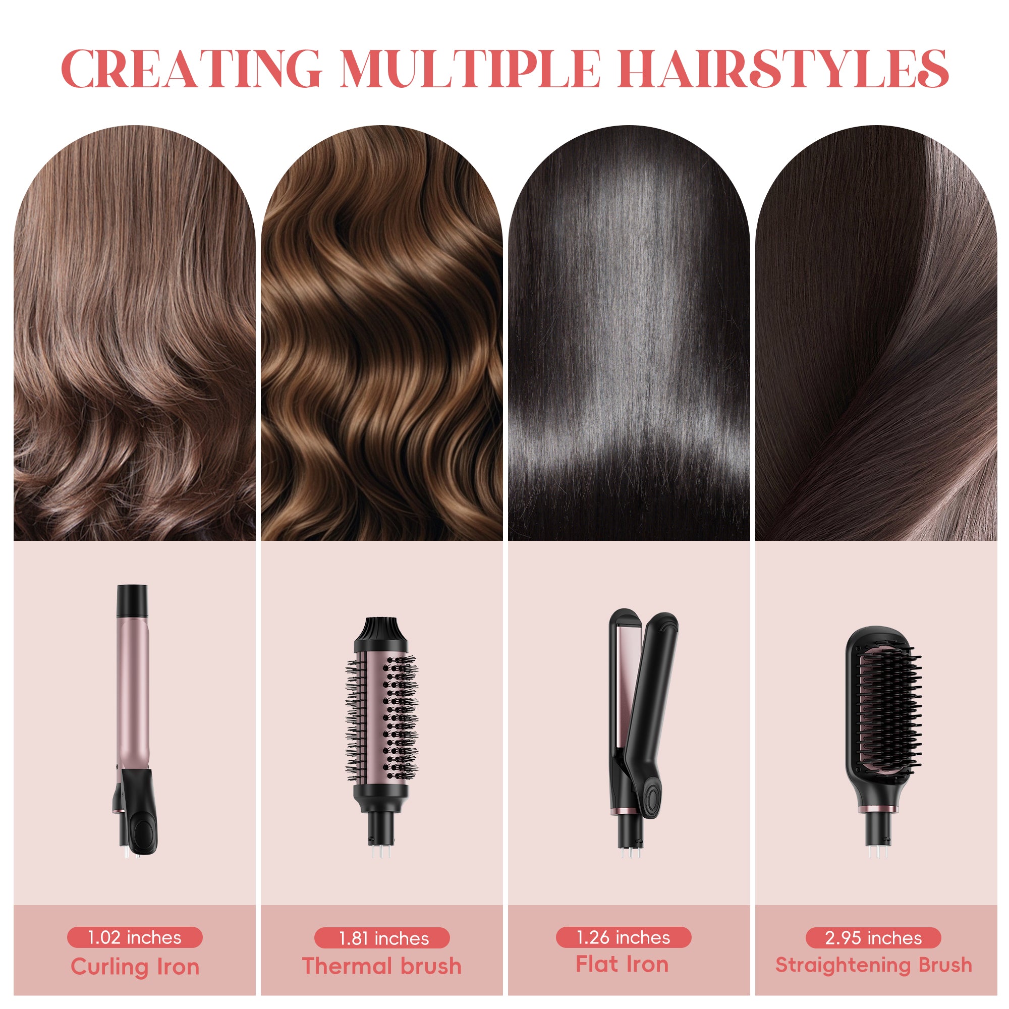Nicebay 4-in-1 Hair Styler - Straightening Brush, Thermal Brush, Flat Iron & Curling Wand | 5 Heat Settings | Fast Heating