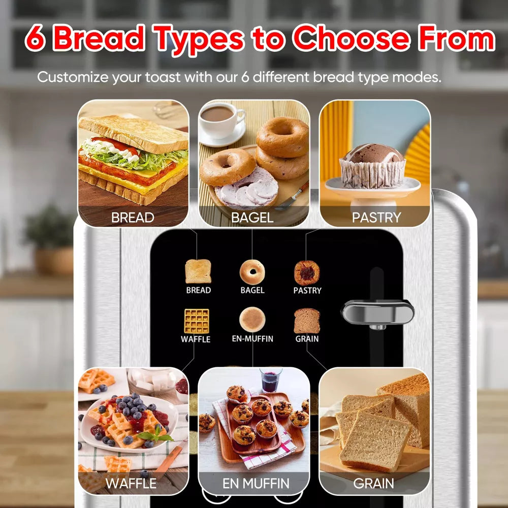 WHALL 2 Slice Toaster, Touchscreen Toasters 2 Slice Wide Slot, Stainless Steel Bread Toaster for Bagel & More, Smart Toaster Kitchen Deal
