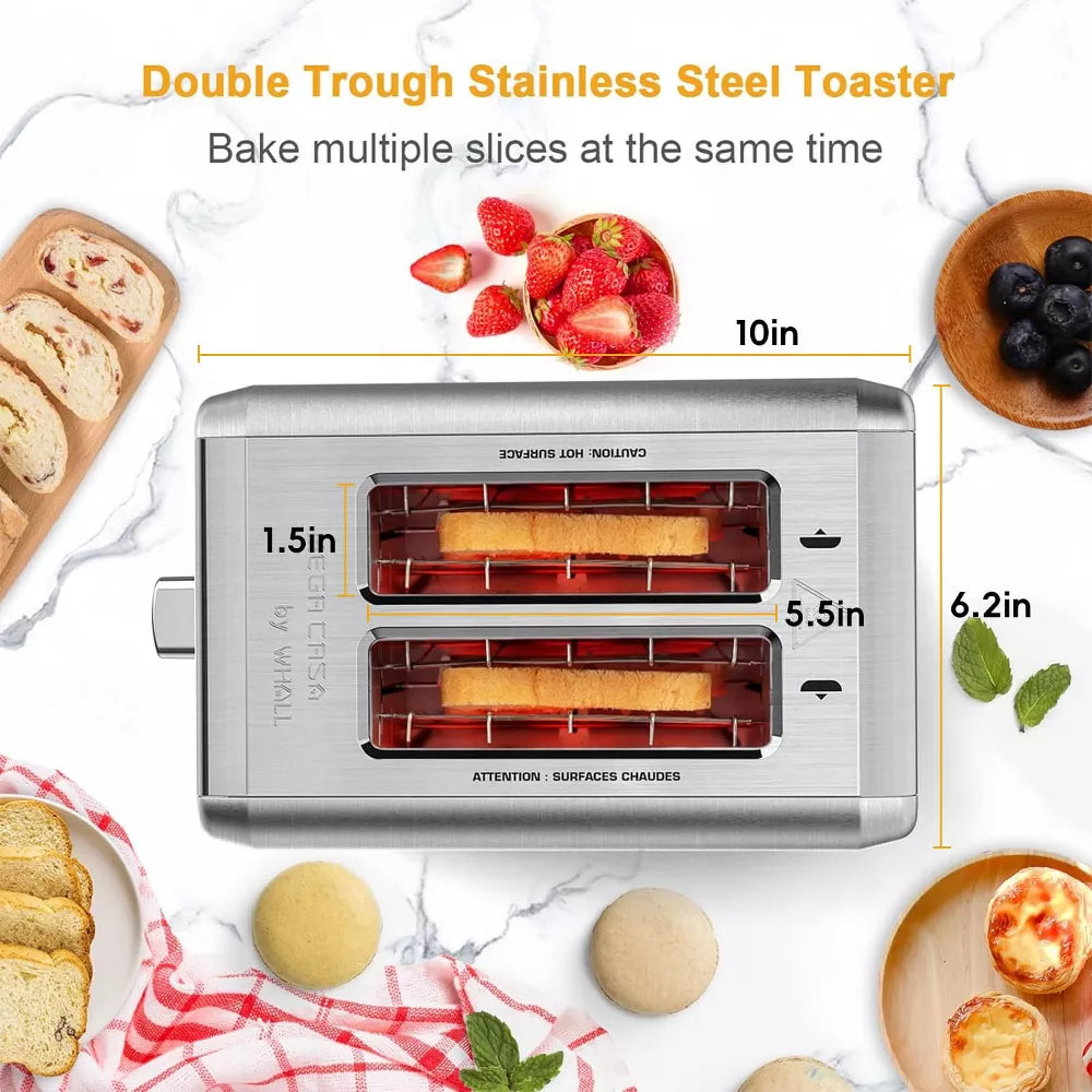 WHALL Toaster, Stainless Steel Toaster with 1.5" Wide Slots , Bagel & Bread Toaster