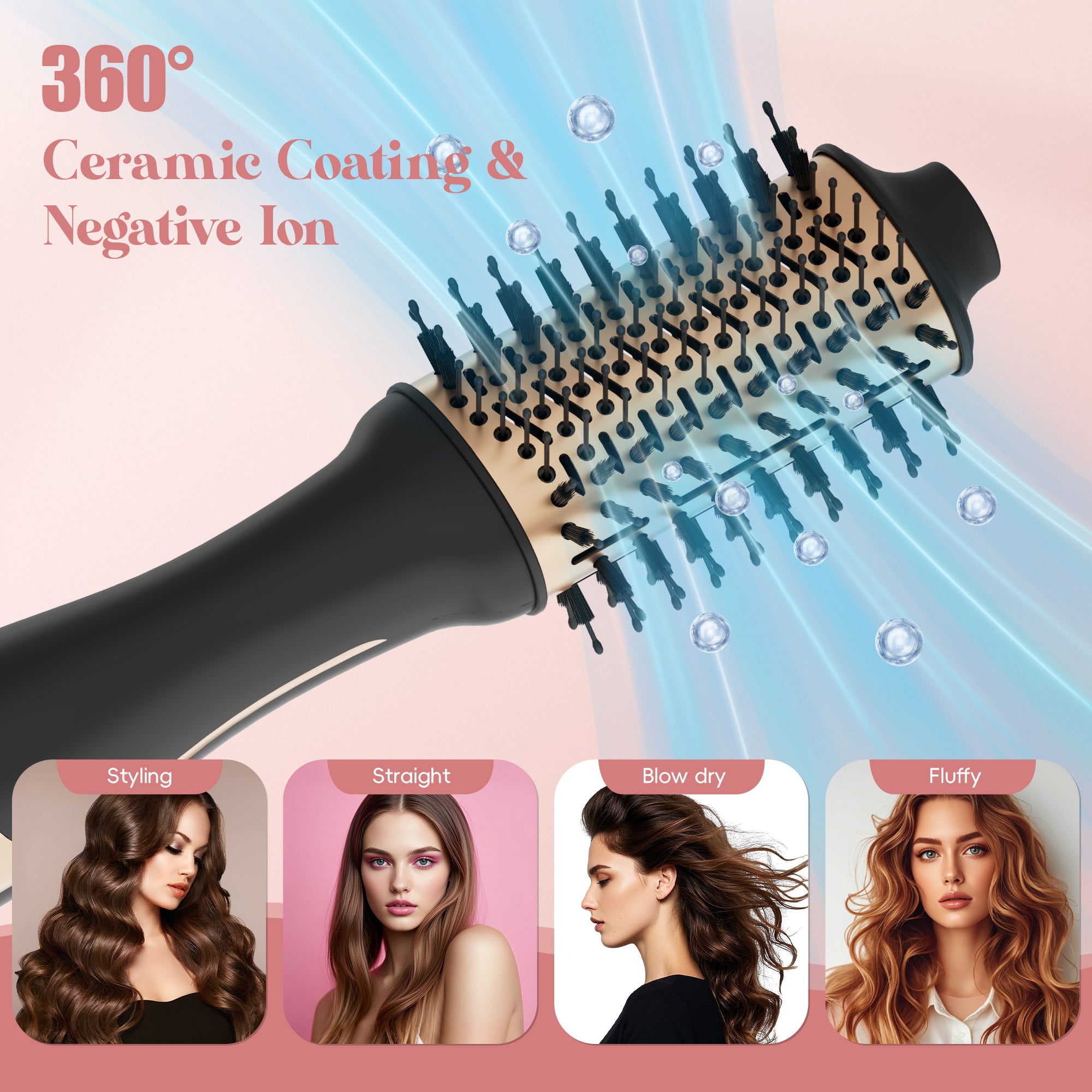 NICEBAY Hair Dryer Brush, Professional Ceramic Blow Dryer Brush with Display Screen, One Step Hot Air Brush for Hair Drying, Styling and Volumizing