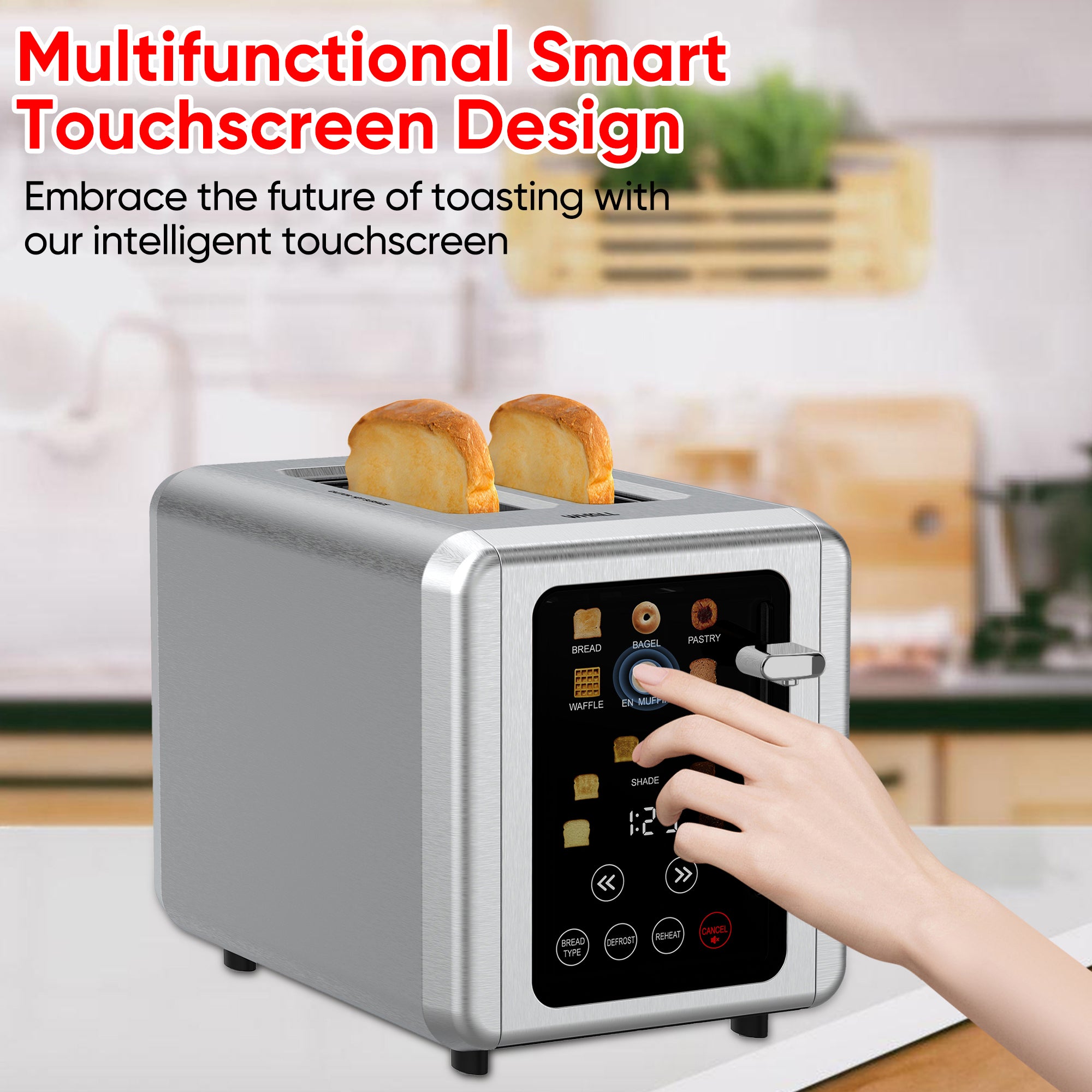 WHALL Toaster 2 Slice, Touch Screen Toasters, Smart Bread Toaster, Stainless Steel Small Toaster, Wide Slots Toaster With Bagel, Home and Kitchen