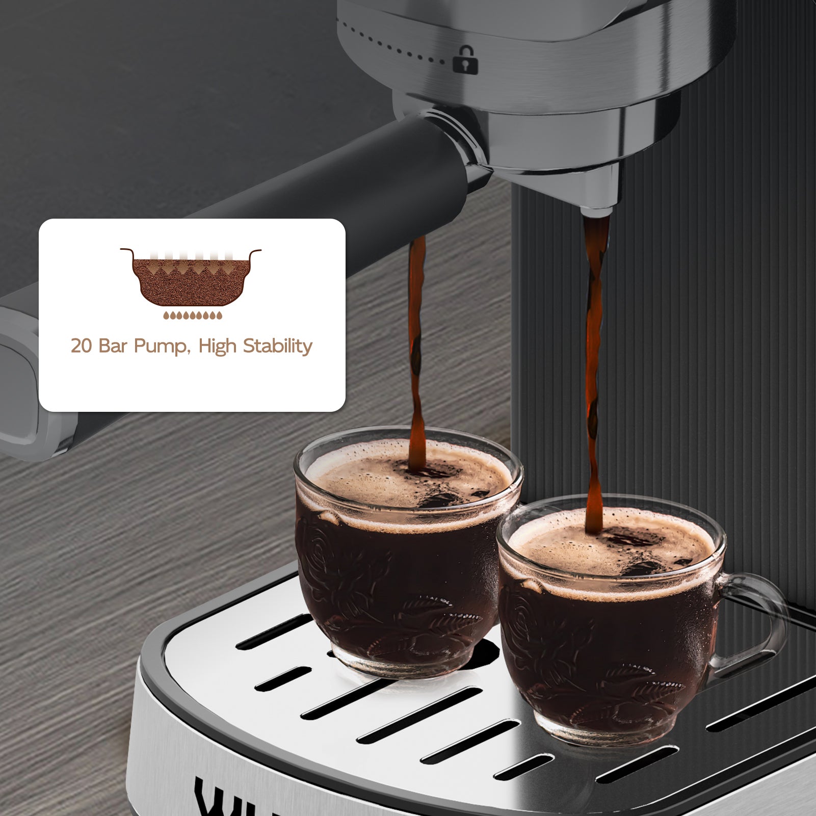 WHALL Touchscreen Espresso Machine 20 Bar，Espresso Coffee Maker with Milk Frother Steam Wand, Stainless Steel Coffee Machine with Removable Water Tank