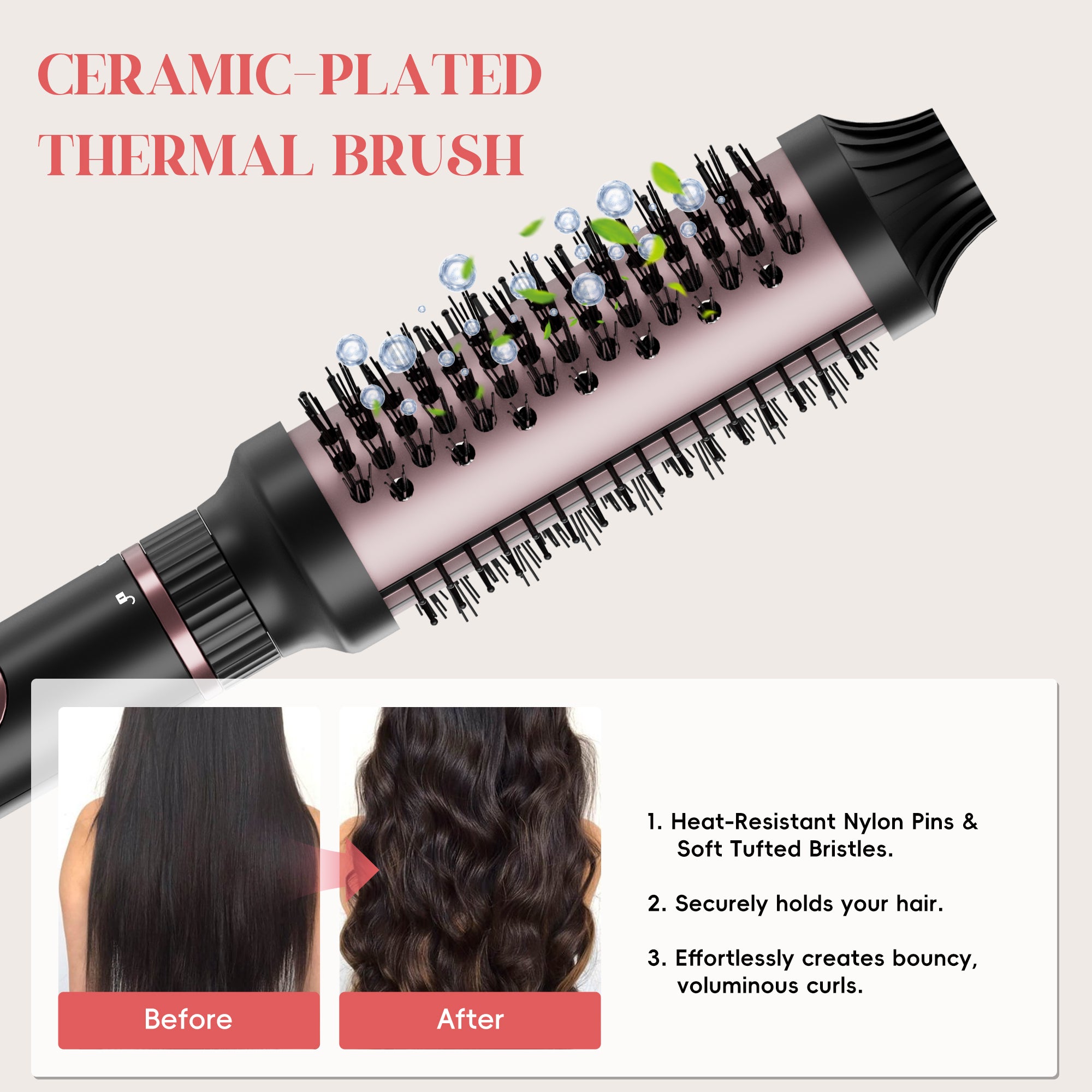 Nicebay 4-in-1 Hair Styler - Straightening Brush, Thermal Brush, Flat Iron & Curling Wand | 5 Heat Settings | Fast Heating