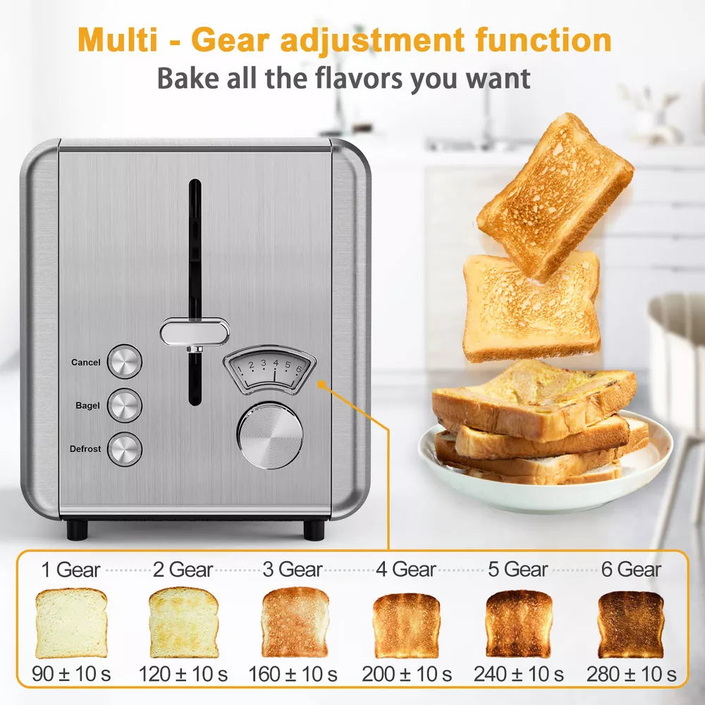 WHALL Toaster, Stainless Steel Toaster with 1.5" Wide Slots , Bagel & Bread Toaster