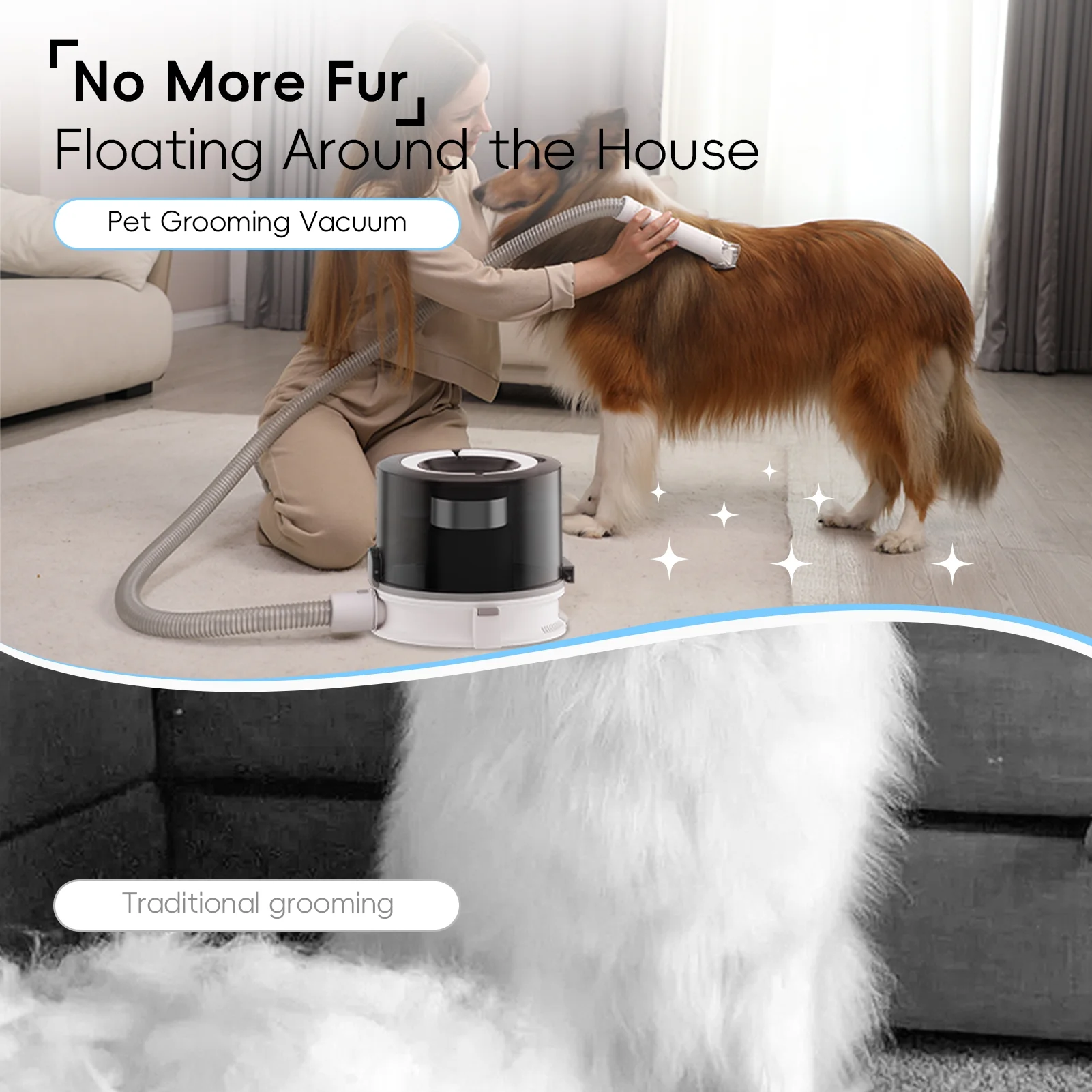 Upgraded Pet Grooming Vacuum – 5-in-1 Dog Hair Vacuum with 3 Modes, 3L Large Dustbin, Low Noise Design for Efficient Pet Hair Cleaning