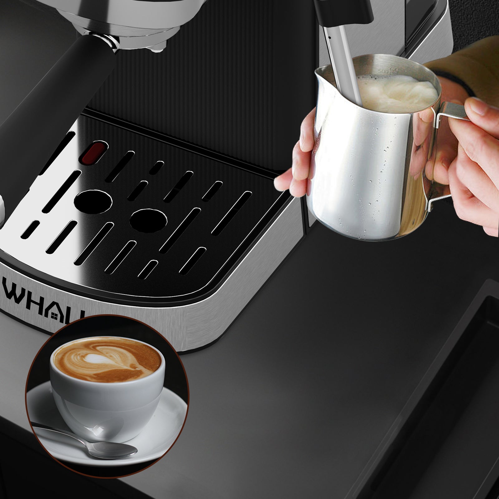 WHALL Touchscreen Espresso Machine 20 Bar，Espresso Coffee Maker with Milk Frother Steam Wand, Stainless Steel Coffee Machine with Removable Water Tank