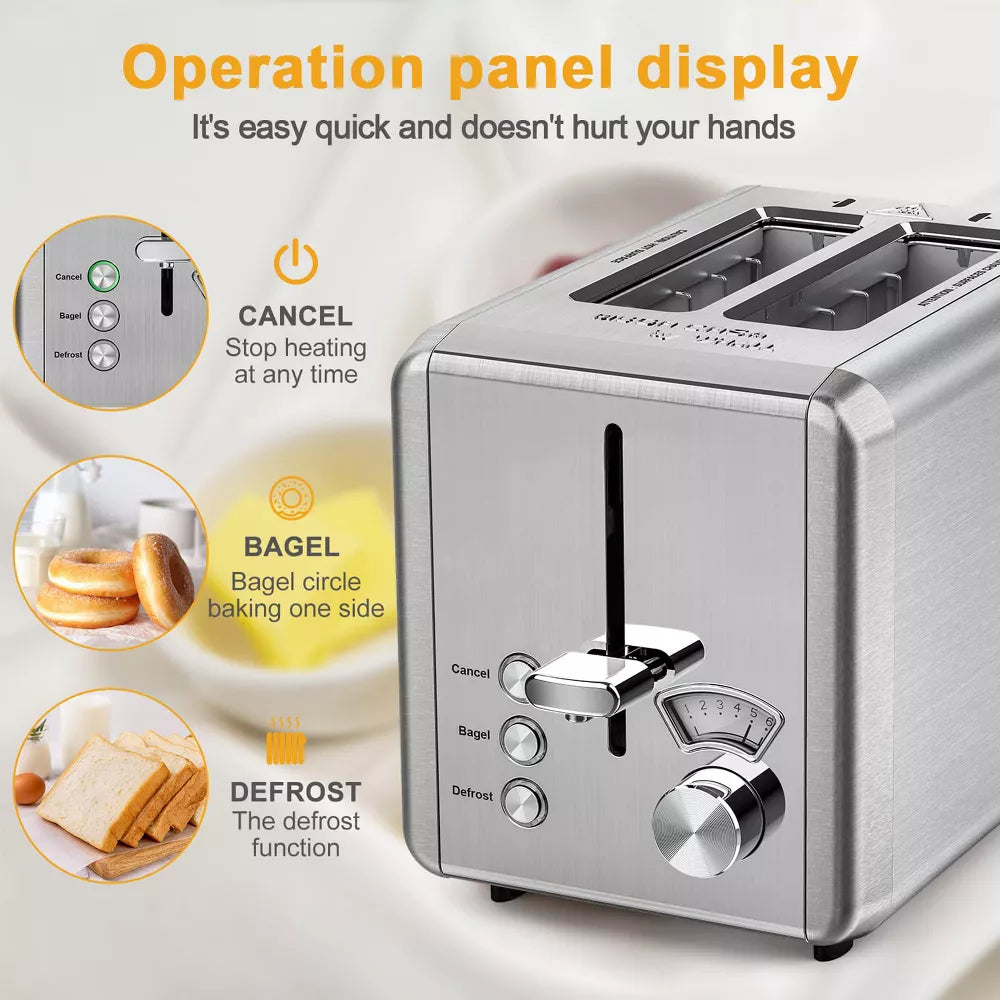 WHALL Toaster, Stainless Steel Toaster with 1.5" Wide Slots , Bagel & Bread Toaster