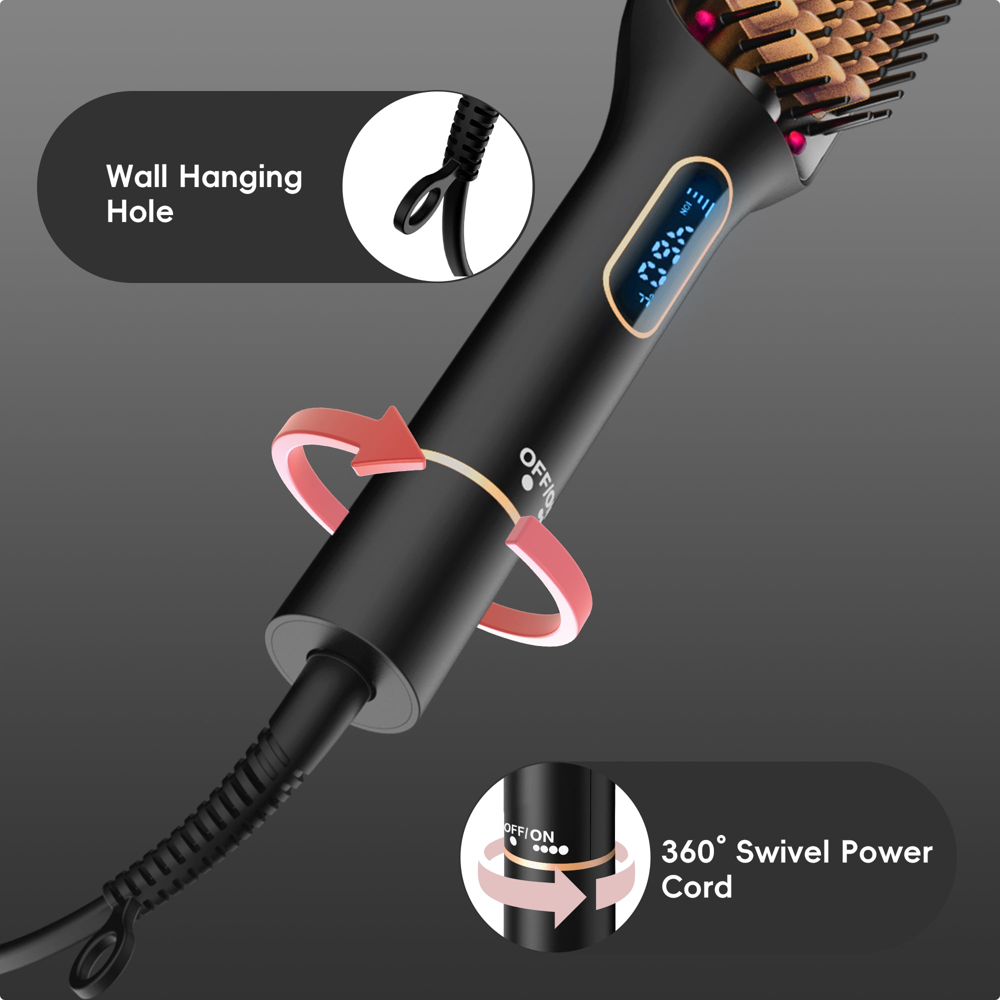 Nicebay Hair Straightener Brush, Hair Straightening Iron Brush, Auto-Off LED Display Hair Straightener Comb for Women, Ceramic Heater Surface Material