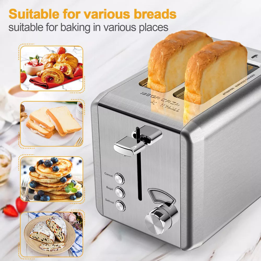 WHALL Toaster, Stainless Steel Toaster with 1.5" Wide Slots , Bagel & Bread Toaster