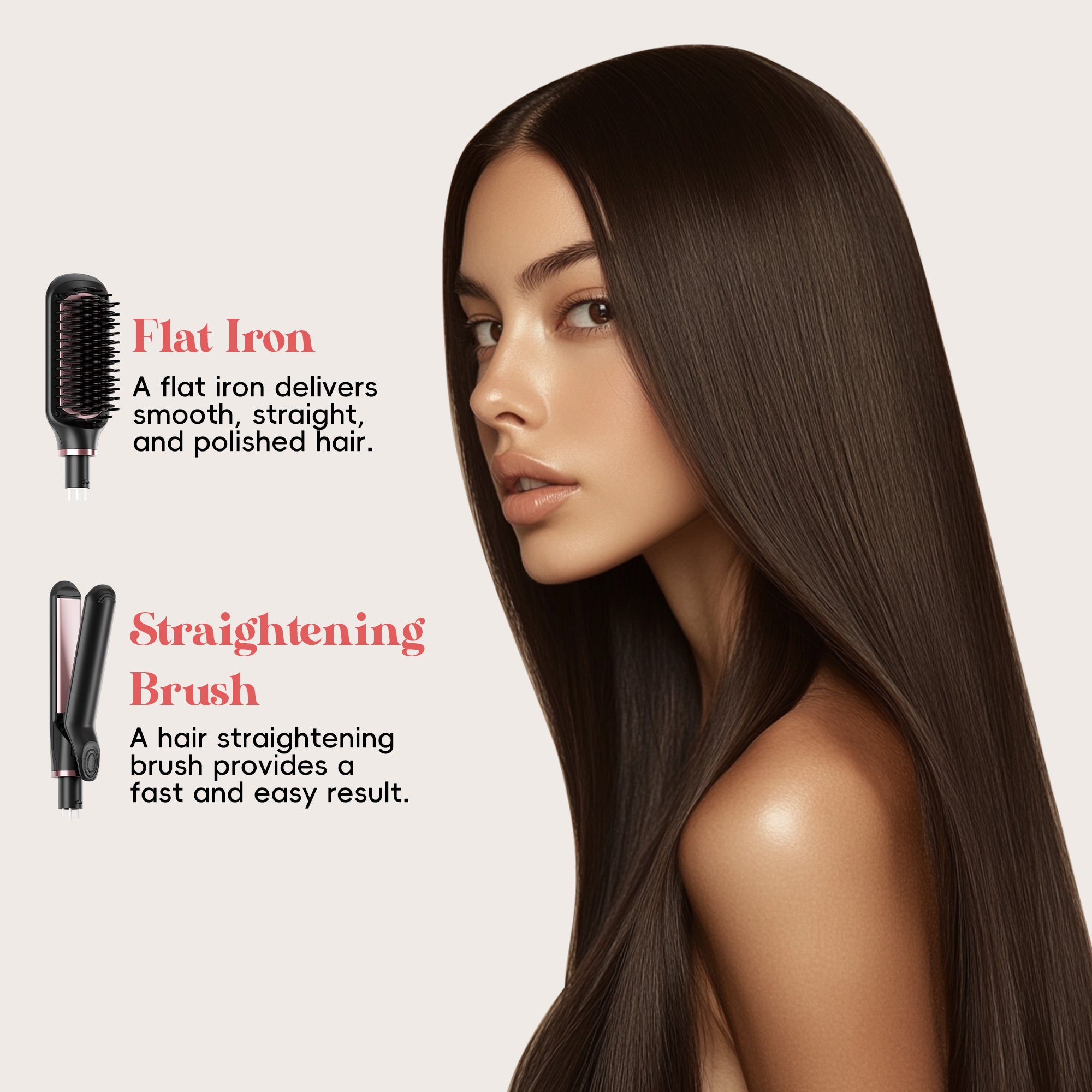 Nicebay 4-in-1 Hair Styler - Straightening Brush, Thermal Brush, Flat Iron & Curling Wand | 5 Heat Settings | Fast Heating