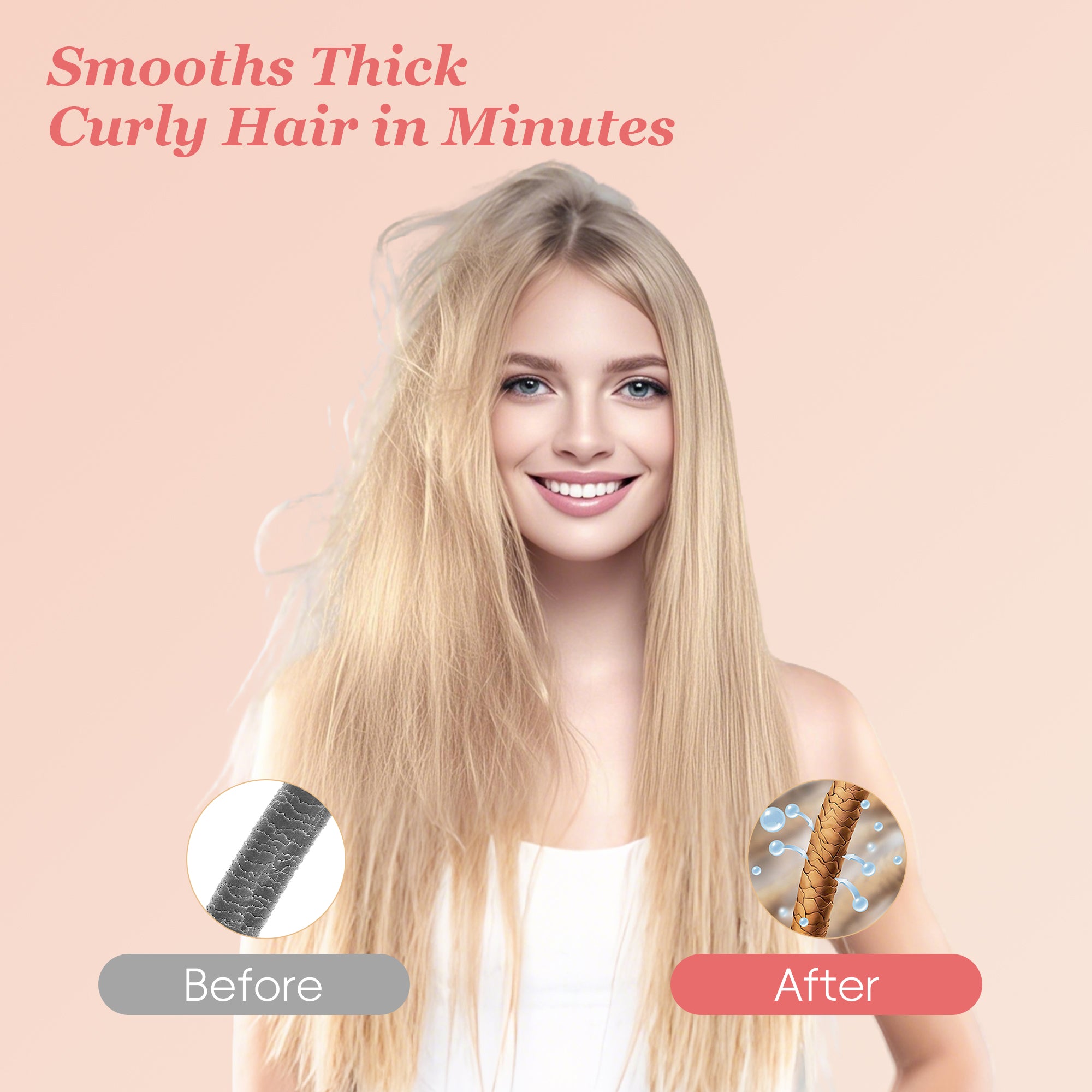 NICEBAY Hair Straightening Brush, LED Display Hair Straightener Brush, Auto-Off Straightener Comb for Women, 6 Temp sets