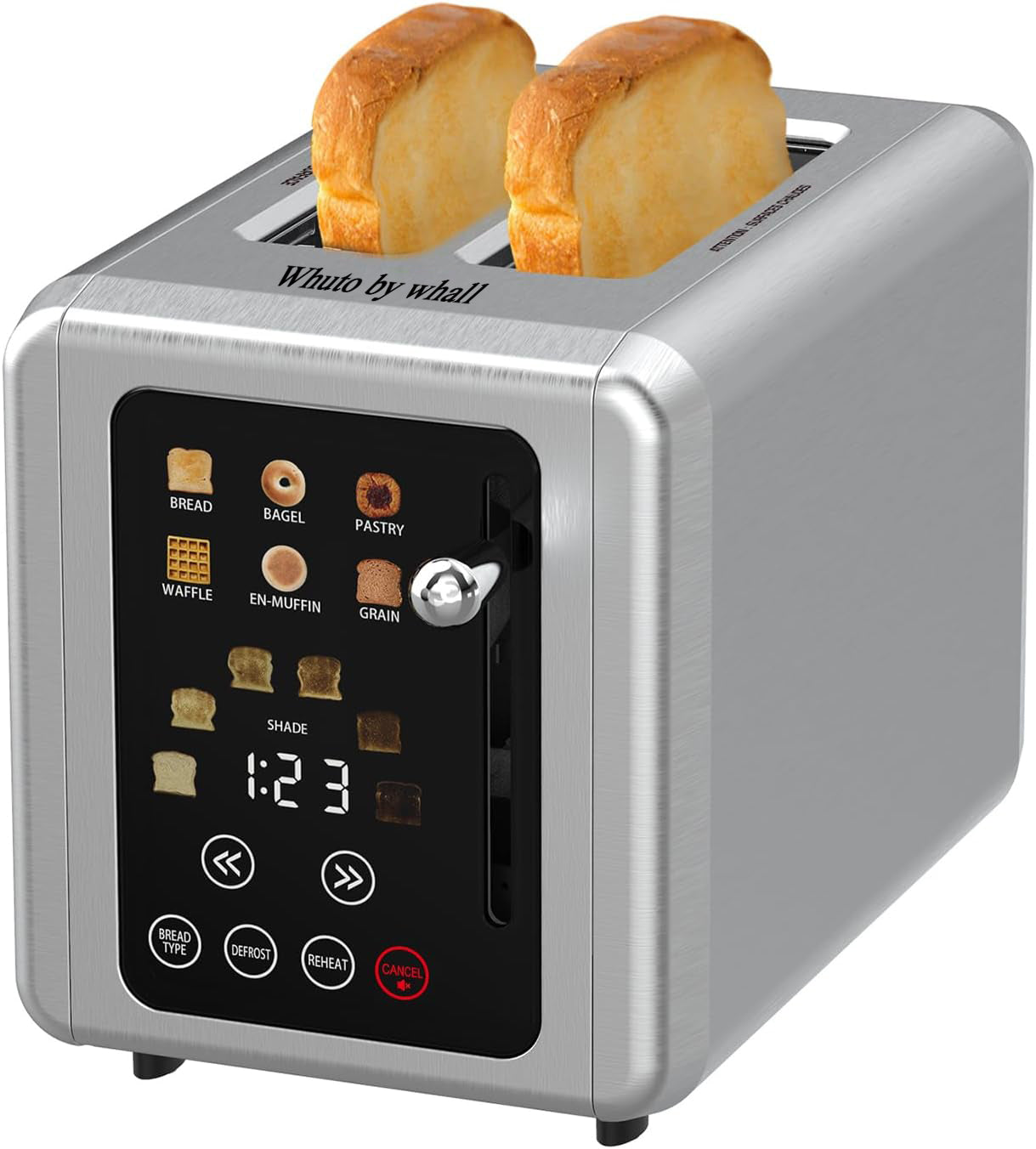 Whuto by Whall Touch Screen Toaster 2 slice, Stainless Steel Digital Timer Toaster with Sound Function, Smart Extra Wide Slots Toaster