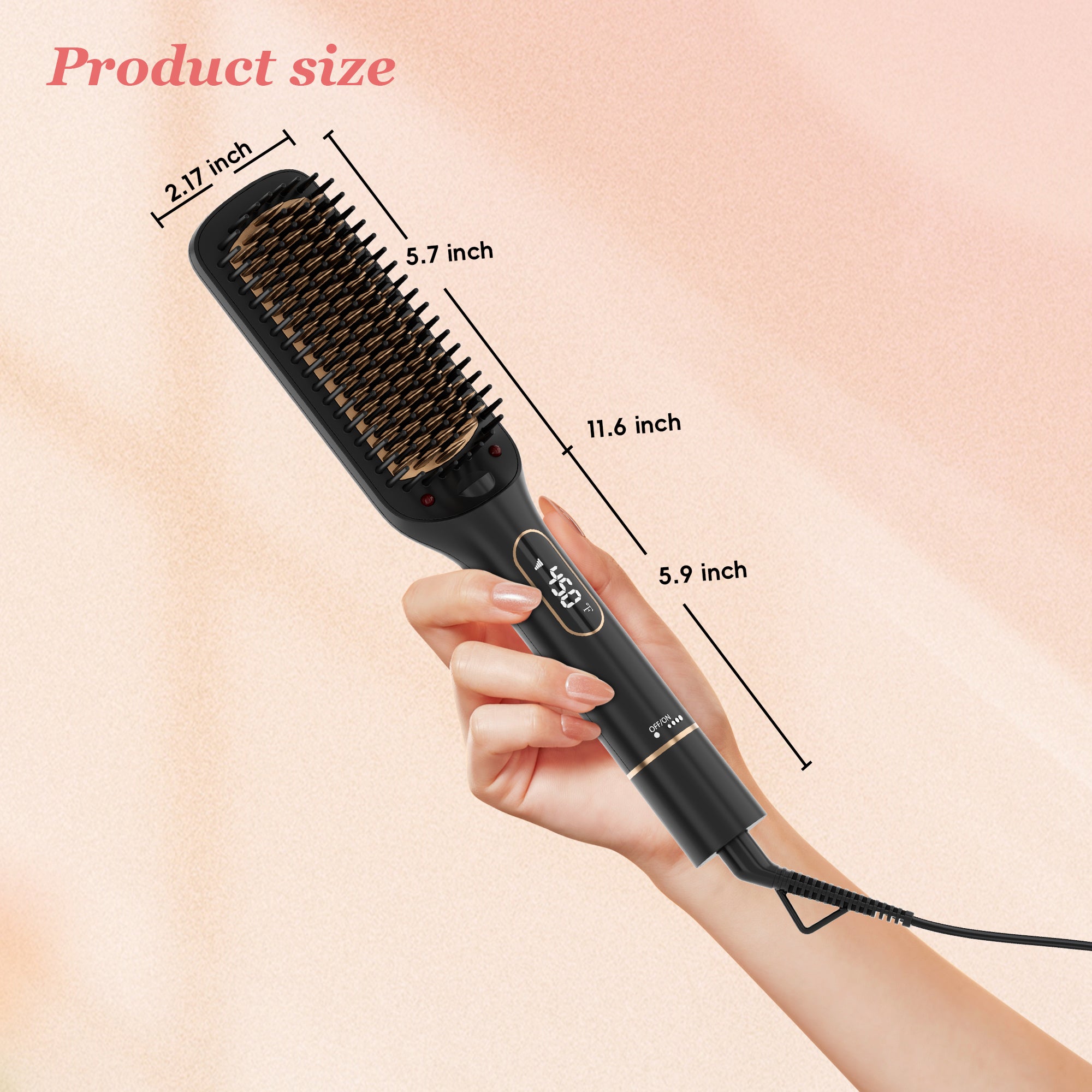 NICEBAY Hair Straightening Brush, LED Display Hair Straightener Brush, Auto-Off Straightener Comb for Women, 6 Temp sets