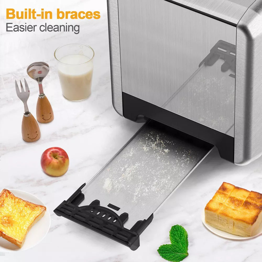 WHALL Toaster, Stainless Steel Toaster with 1.5" Wide Slots , Bagel & Bread Toaster