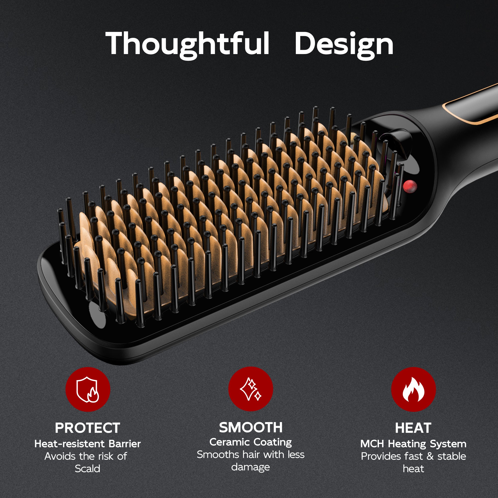 Nicebay Hair Straightener Brush, Hair Straightening Iron Brush, Auto-Off LED Display Hair Straightener Comb for Women, Ceramic Heater Surface Material