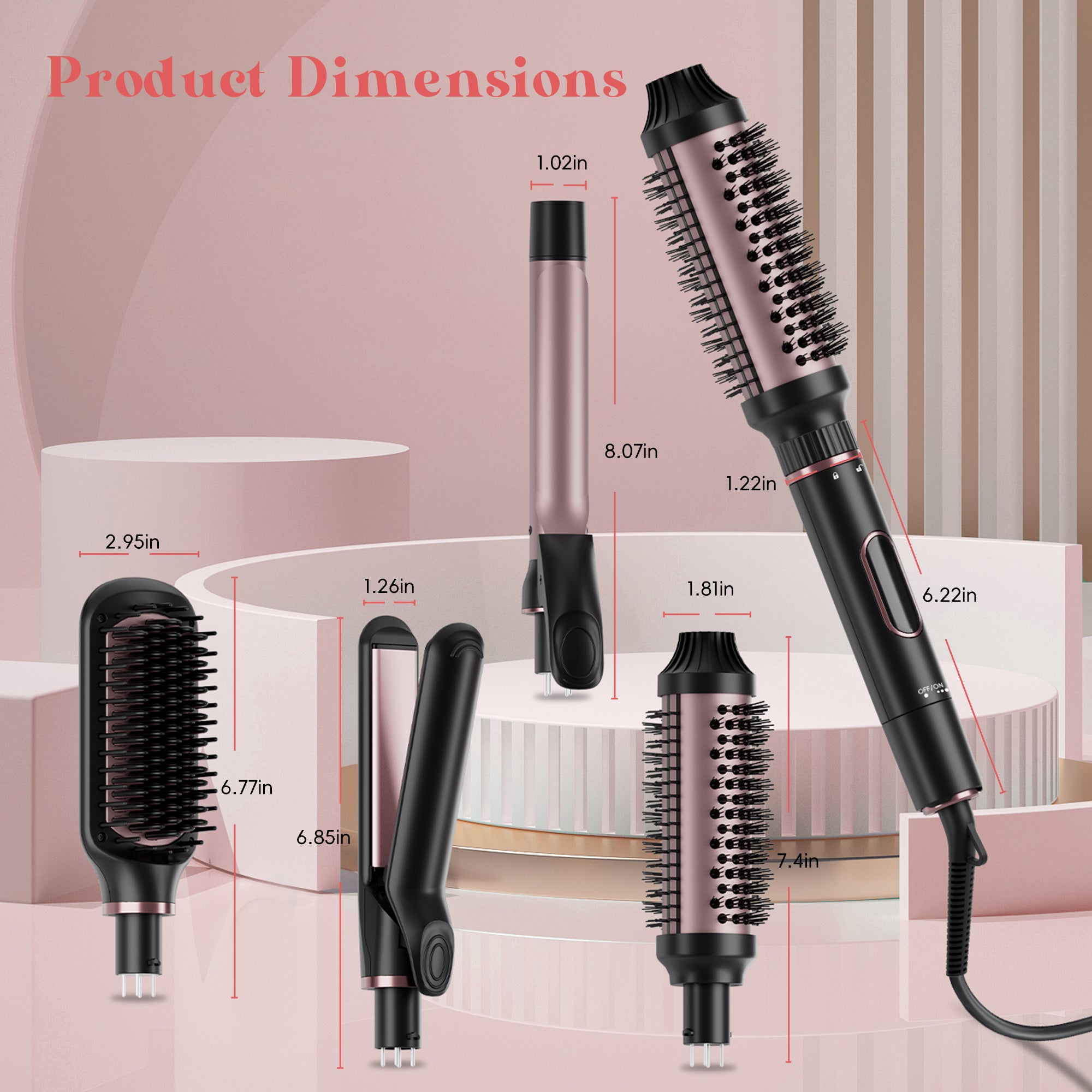 Nicebay 4-in-1 Hair Styler - Straightening Brush, Thermal Brush, Flat Iron & Curling Wand | 5 Heat Settings | Fast Heating