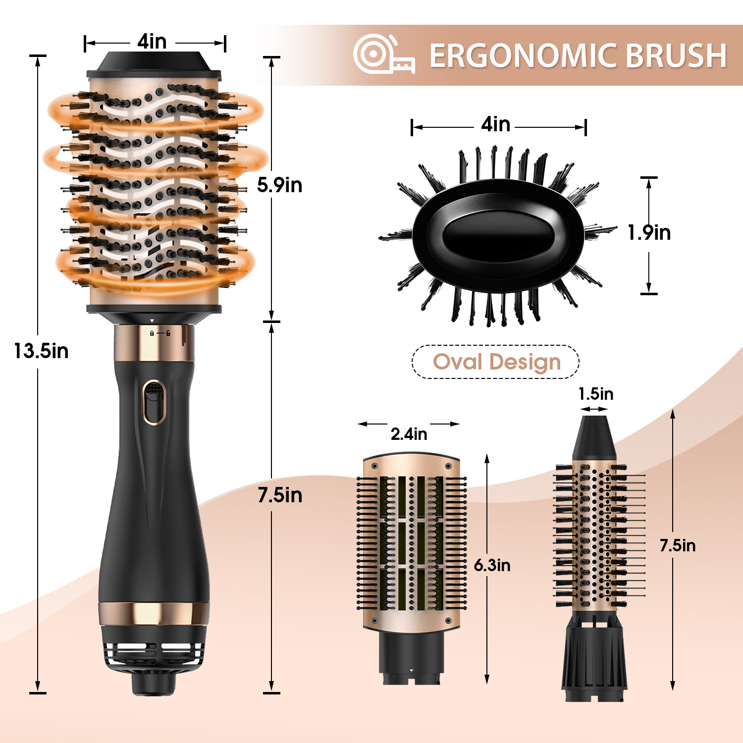 Nicebay 4-in-1 Hot Air Brush – Straighten, Dry & Curl with Oval Brush, Multi-Temp Settings & Detachable Design