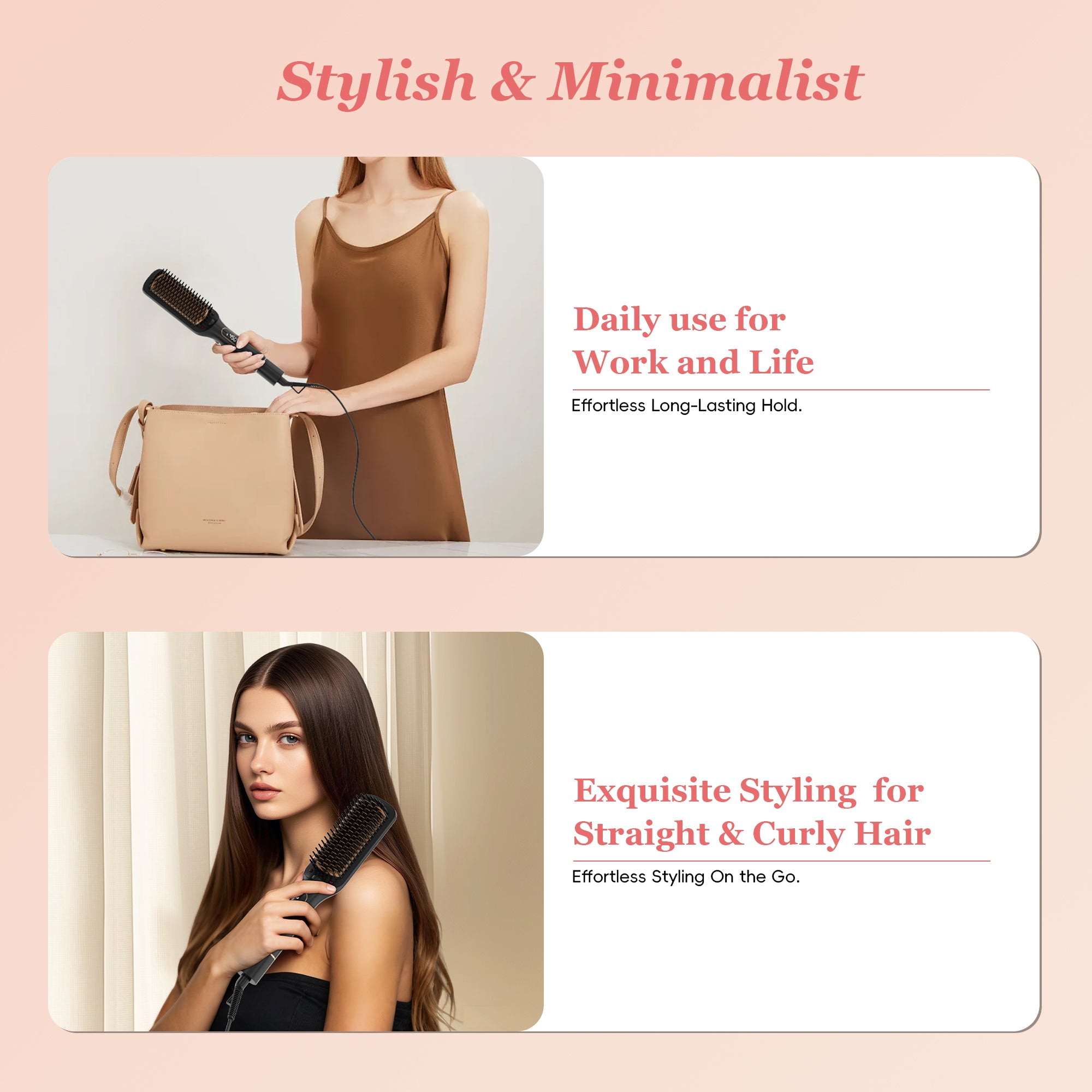 NICEBAY Hair Straightening Brush, LED Display Hair Straightener Brush, Auto-Off Straightener Comb for Women, 6 Temp sets