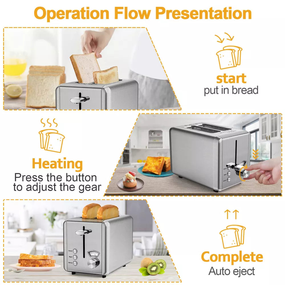 WHALL Toaster, Stainless Steel Toaster with 1.5" Wide Slots , Bagel & Bread Toaster