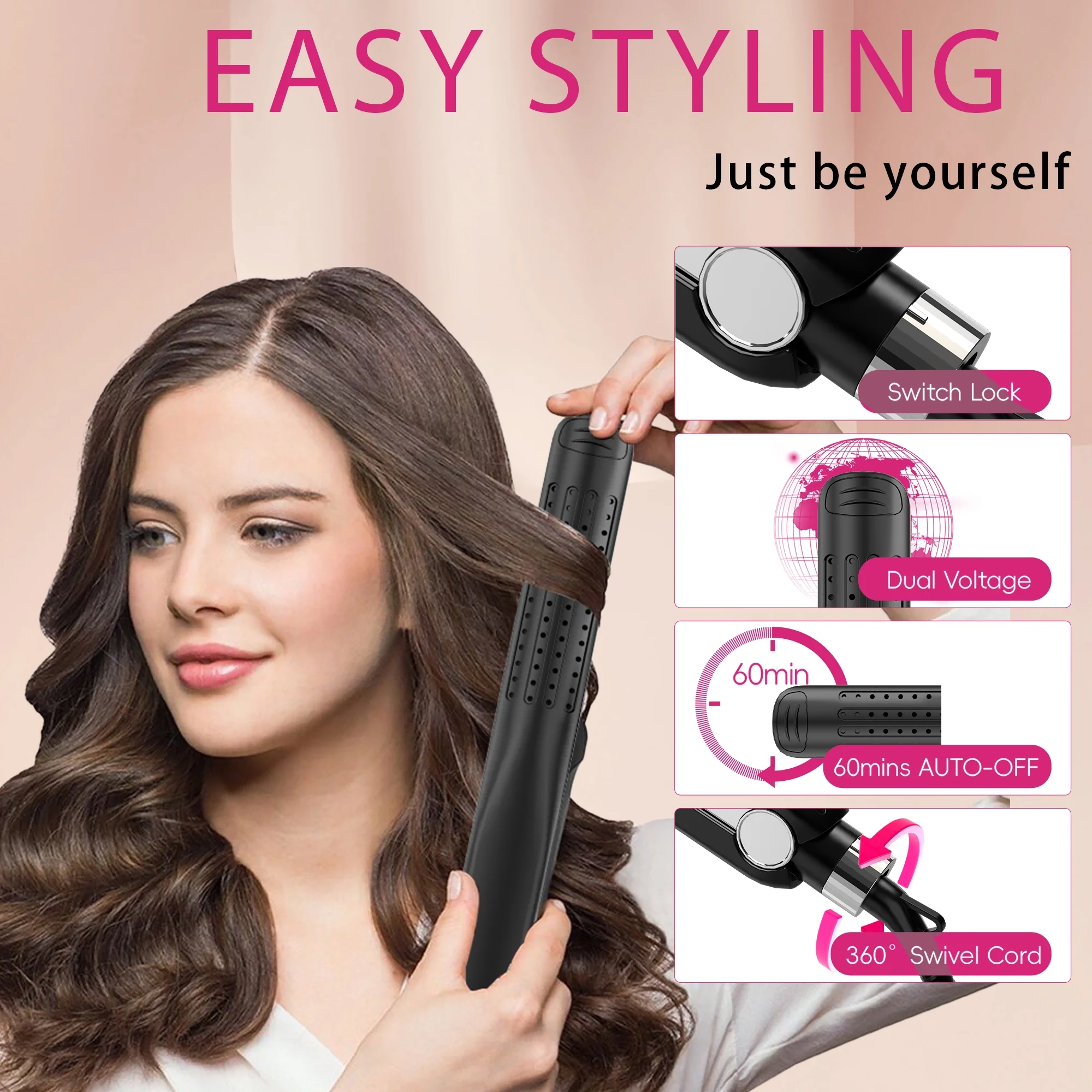 NICEBAY Airflow Styler, Titanium Hair Straightener & Curling Iron with Cooling Air Vents, 5 Temps, Dual Voltage & Auto Shutoff