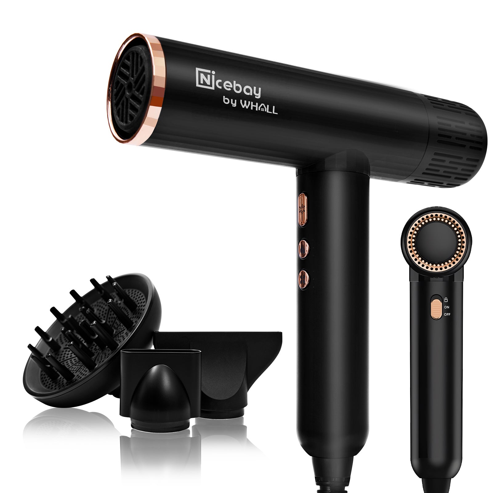 Nicebay Ionic Hair Dryer - 1600W Fast Drying, 110K RPM Brushless Motor with Diffuser | Lightweight & Constant Temp