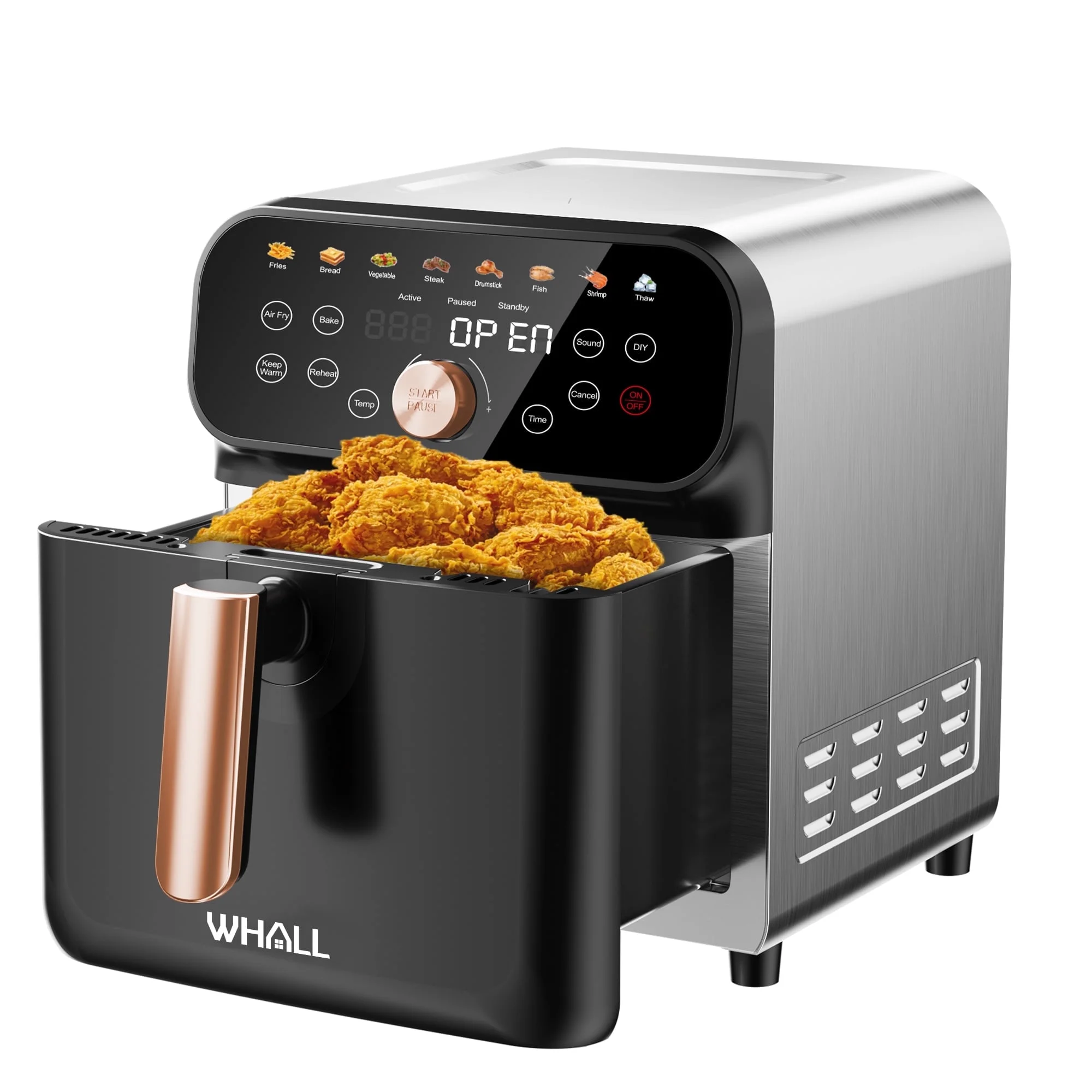 WHALL 6.2QT Air Fryer Oven, 12-in-1 Stainless Steel Air Fryer with LED Touchscreen, 1600W Power, 85% Less Fat, Oil-Free Cooking, New
