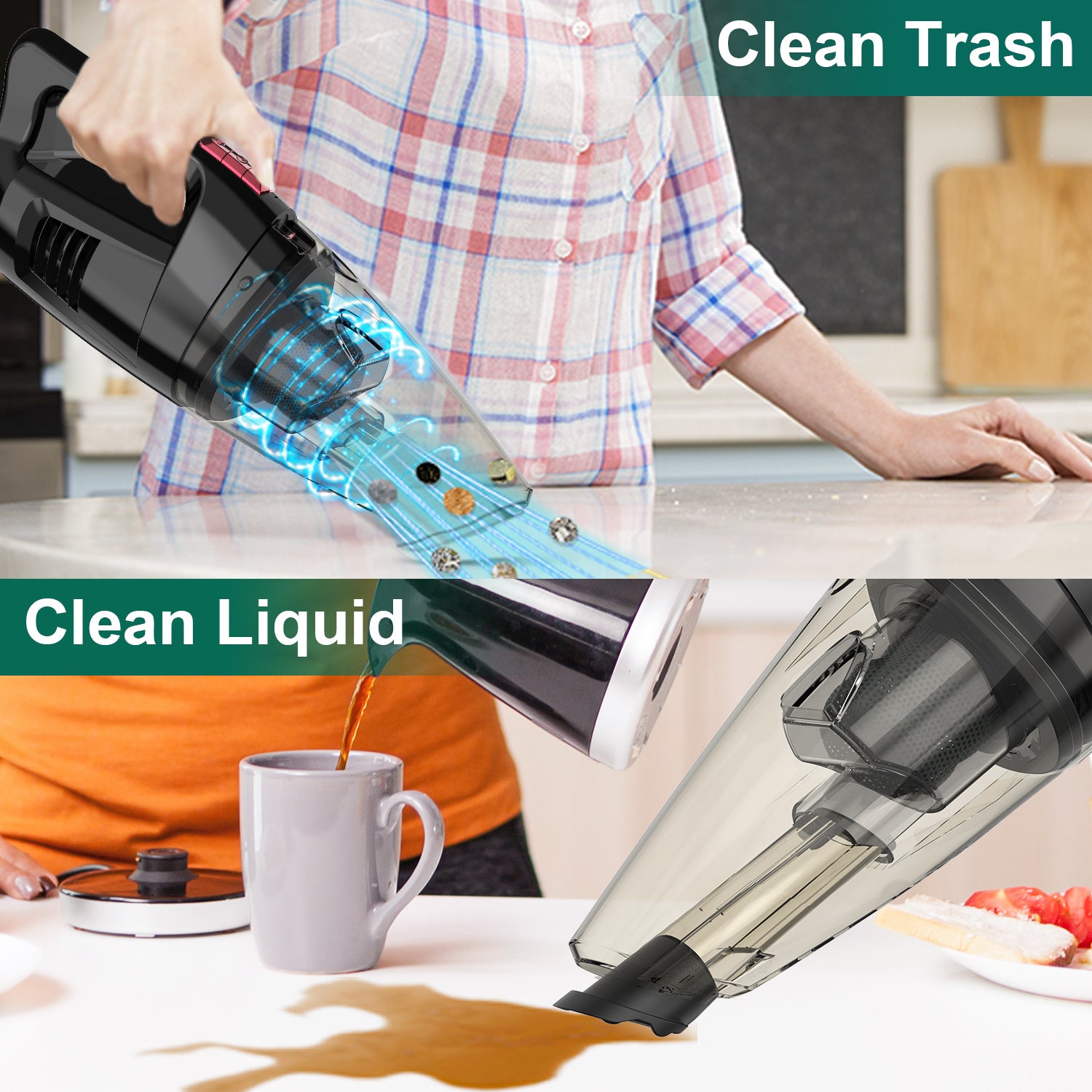 WHALL Handheld Vacuum Cleaner, 8500PA Suction, Wet Dry Vacuum Cleaner Cordless with LED Light, Portable Car Vacuum Cleaner for Home & Office